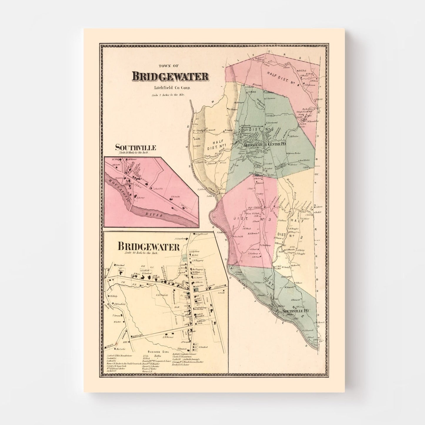 Vintage Map of Southville, Connecticut, 1867