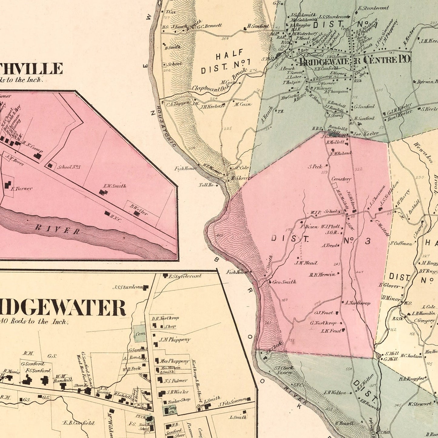 Vintage Map of Southville, Connecticut, 1867