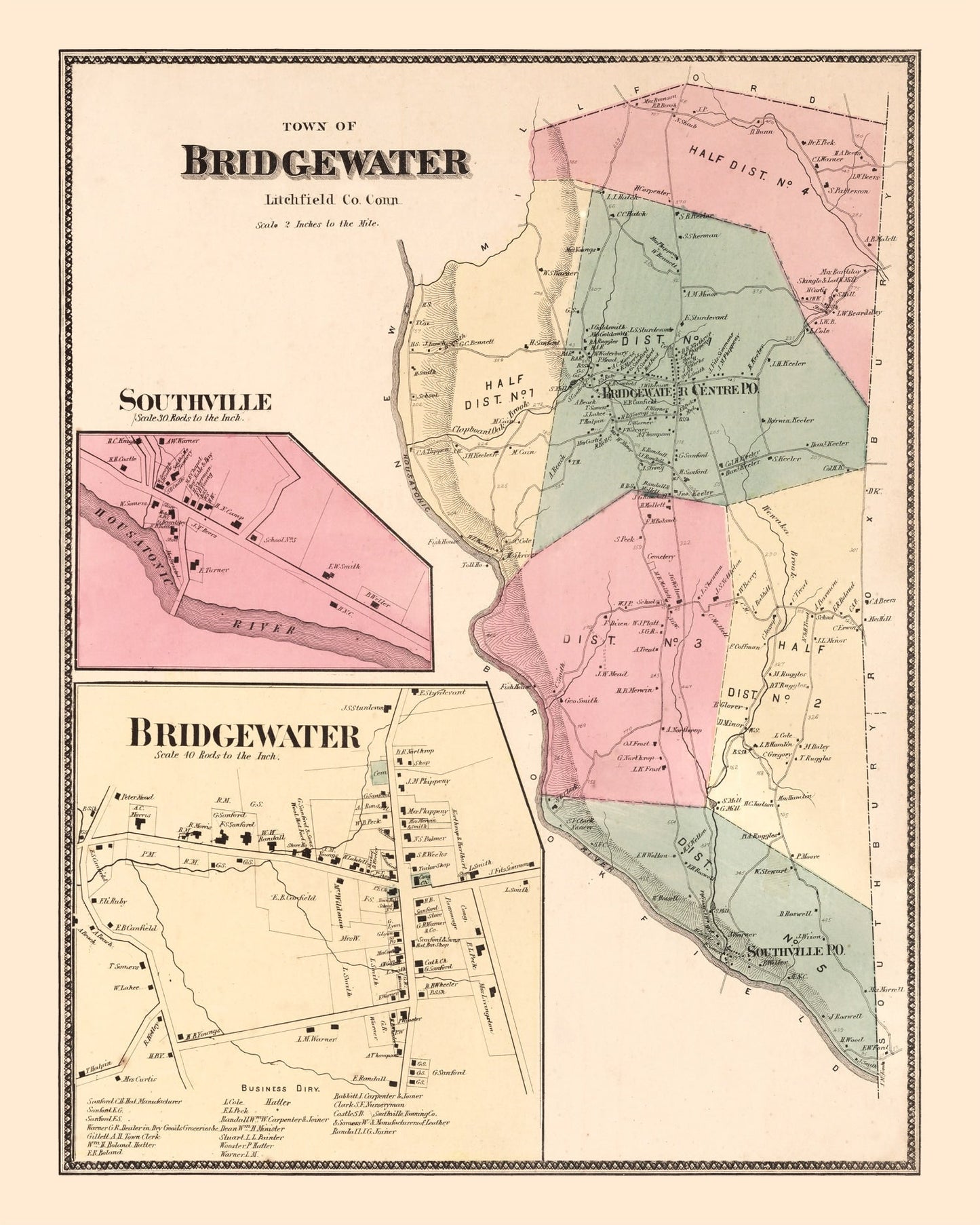 Vintage Map of Southville, Connecticut, 1867
