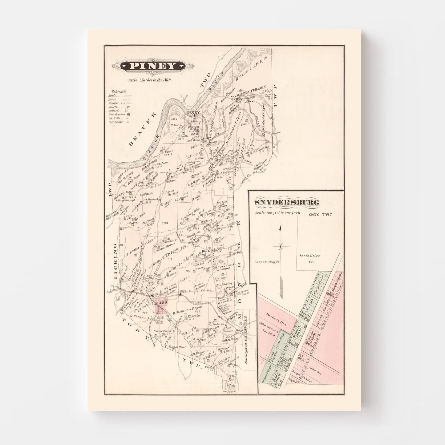 Vintage Map of Snydersburg, Pennsylvania, 1877