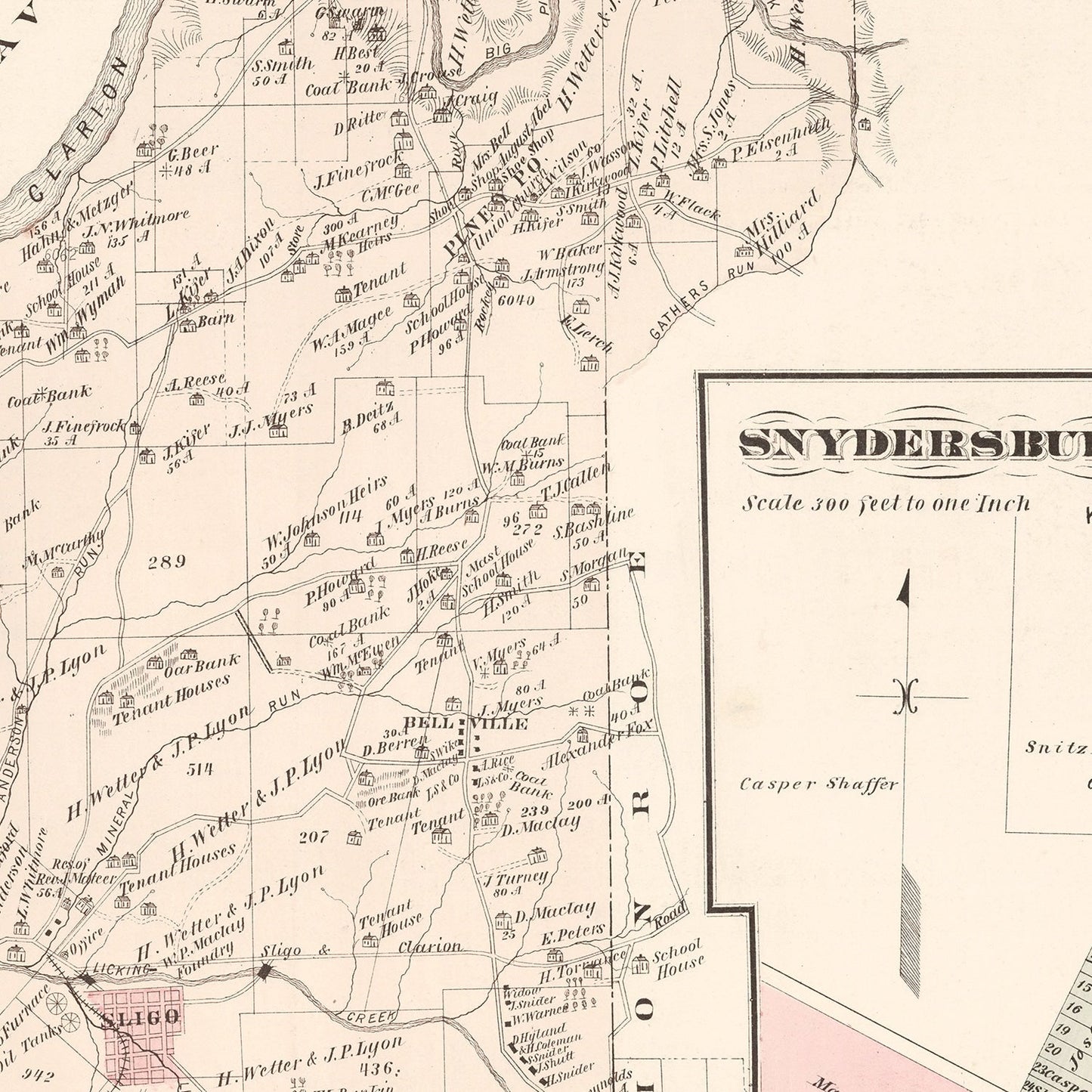 Vintage Map of Snydersburg, Pennsylvania, 1877
