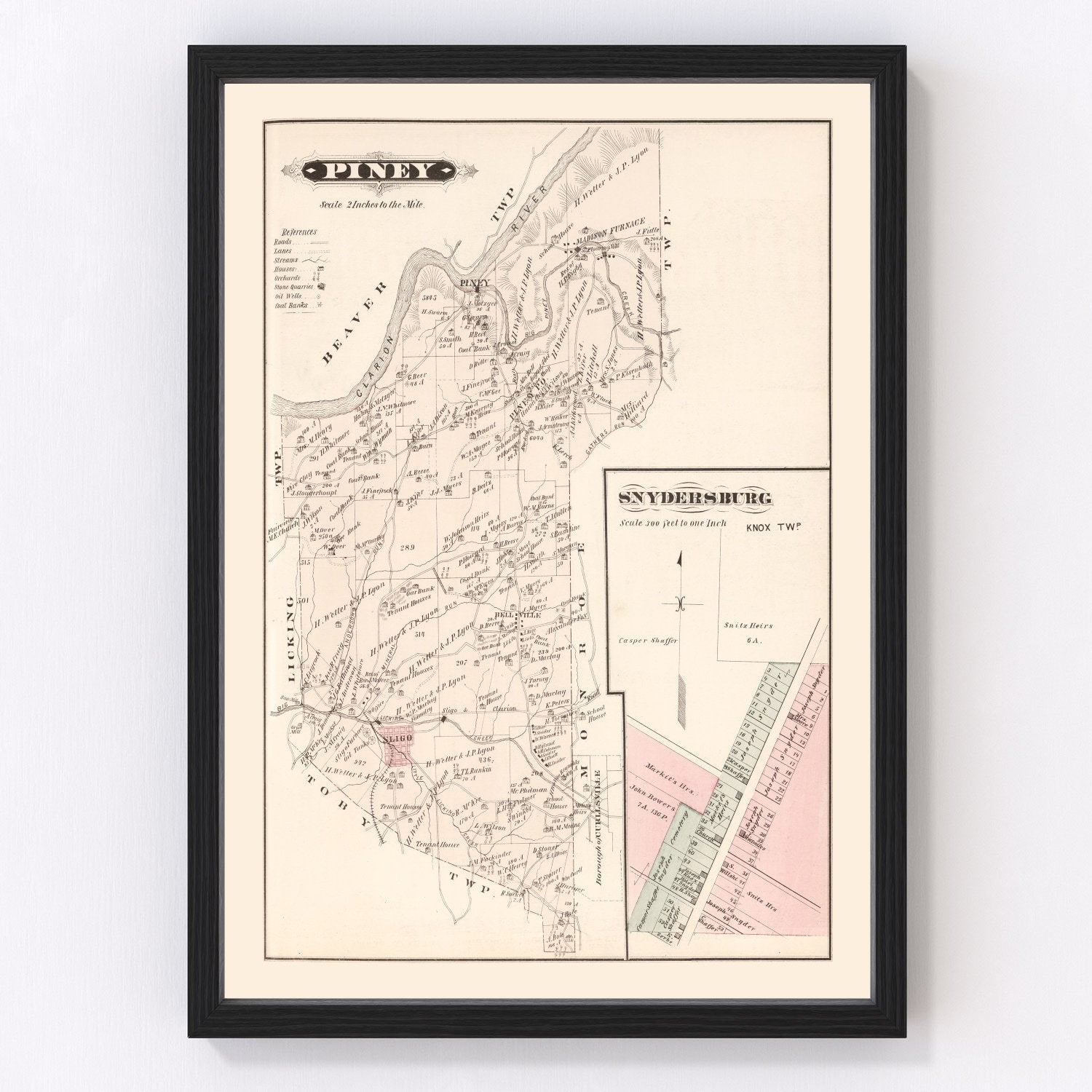 vintage map of Snydersburg, Pennsylvania, 1877