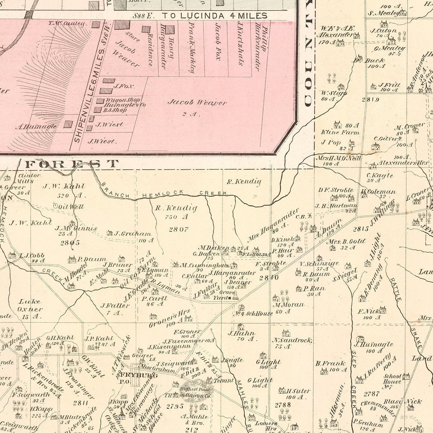 Vintage Map of Jamestown, Mercer County, Pennsylvania, 1877