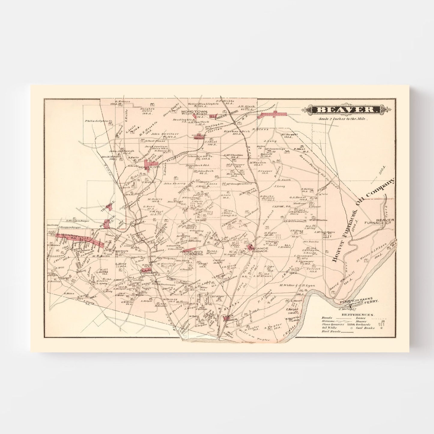 Vintage Map of Beaver, Pennsylvania, 1877