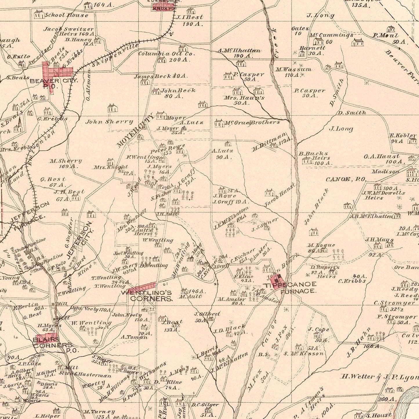 Vintage Map of Beaver, Pennsylvania, 1877