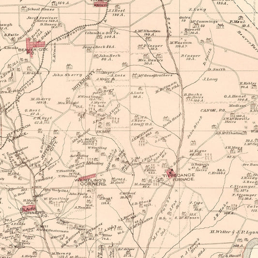 Vintage Map of Beaver, Pennsylvania, 1877