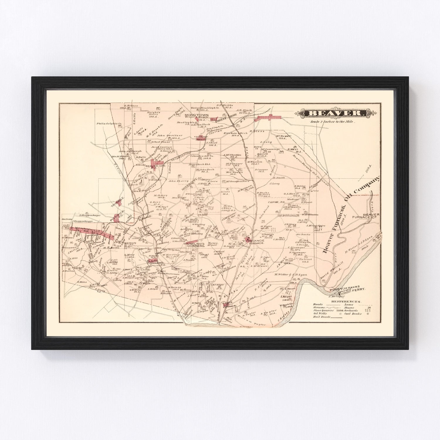 Vintage map of Beaver, Pennsylvania, 1877