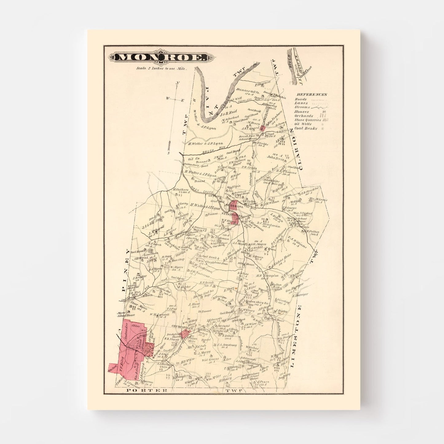 Vintage Map of Monroe, Pennsylvania, 1877