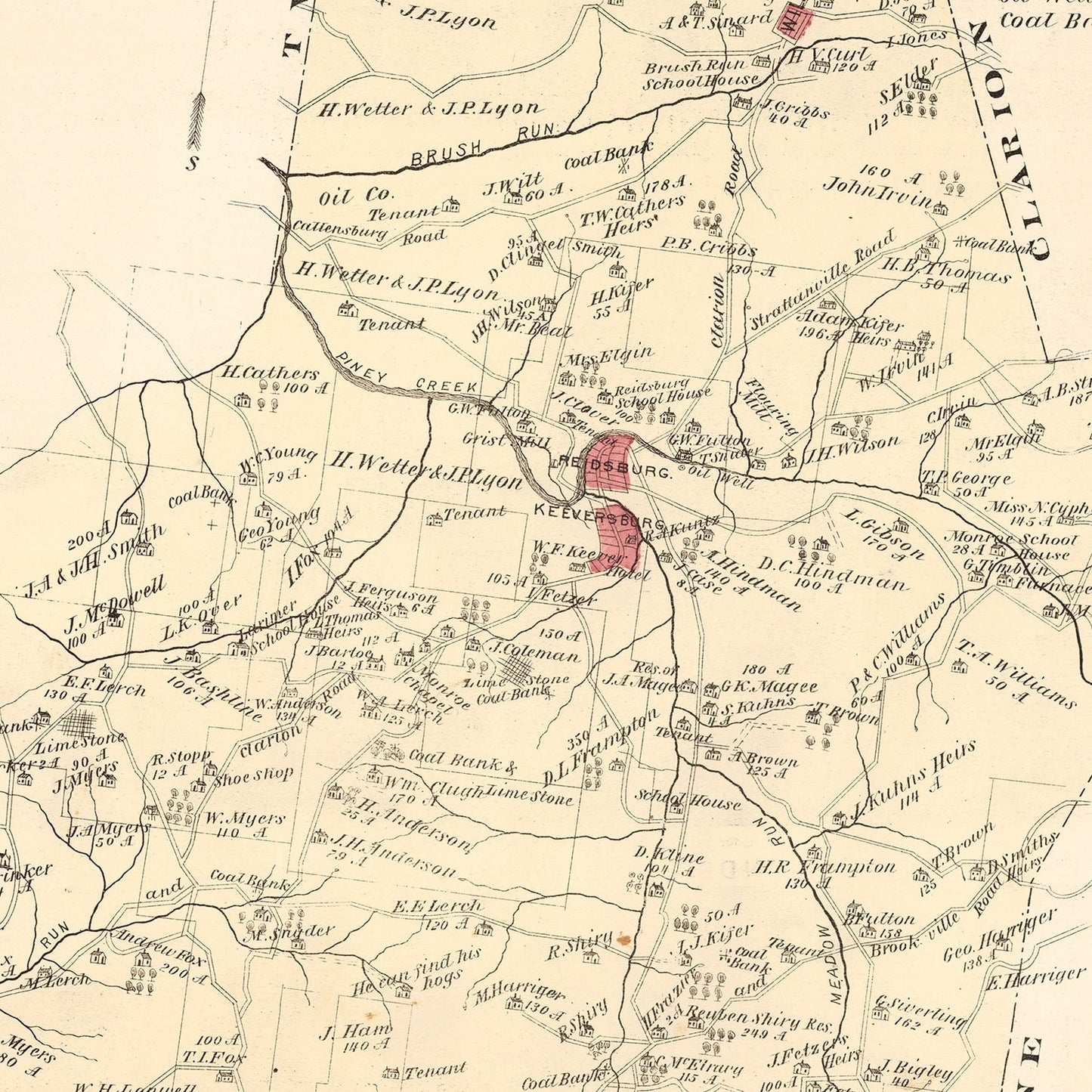 Vintage Map of Monroe, Pennsylvania, 1877