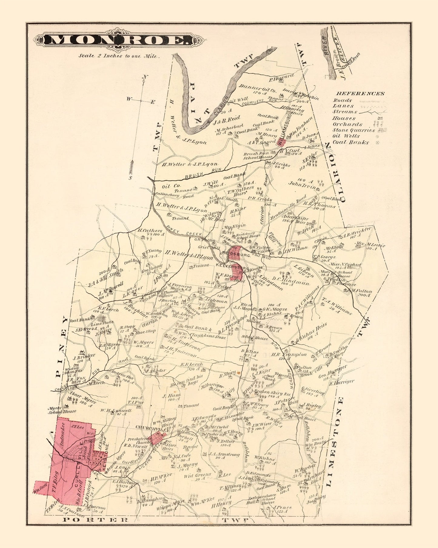 Vintage Map of Monroe, Pennsylvania, 1877