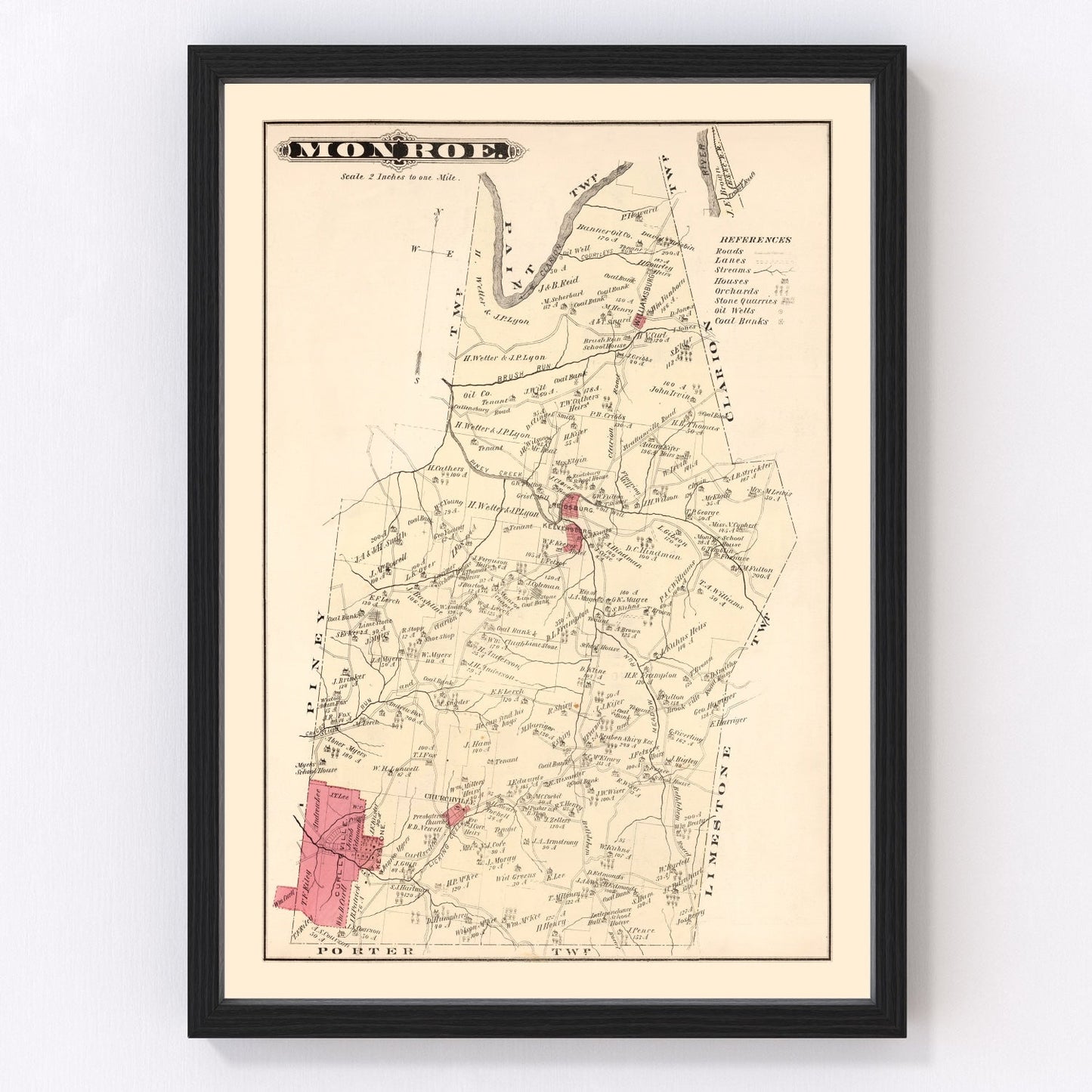 Vintage map of Monroe, Pennsylvania, 1877