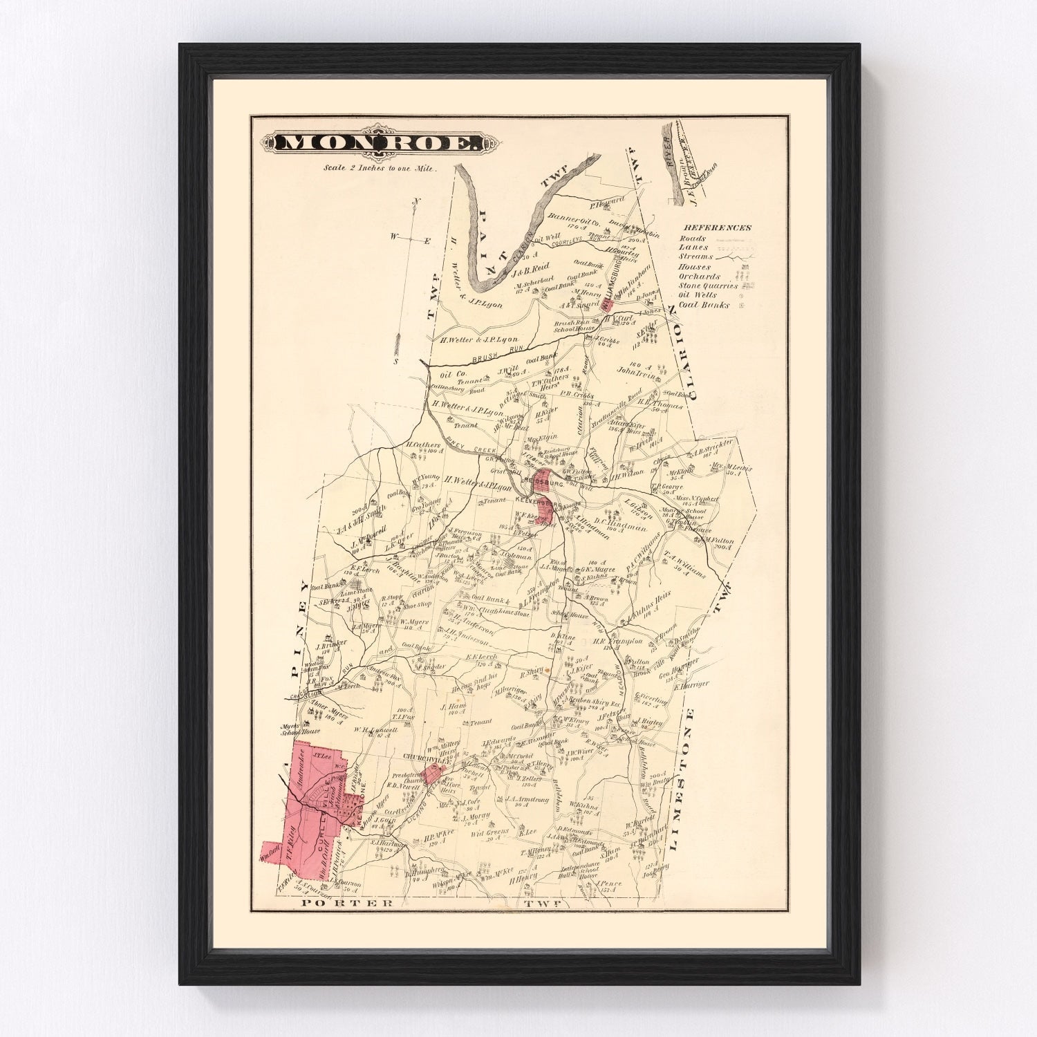 Vintage map of Monroe, Pennsylvania, 1877