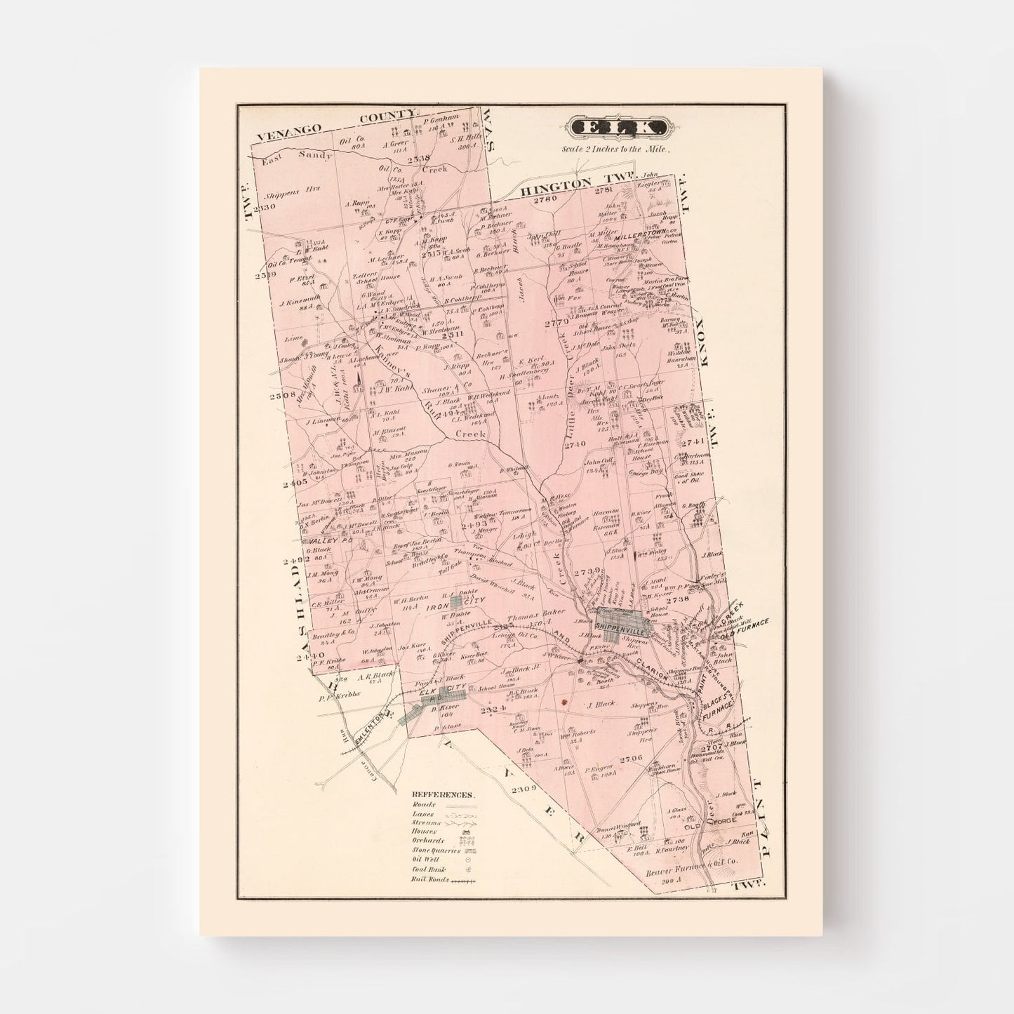 Vintage Map of Elk County, Pennsylvania, 1877