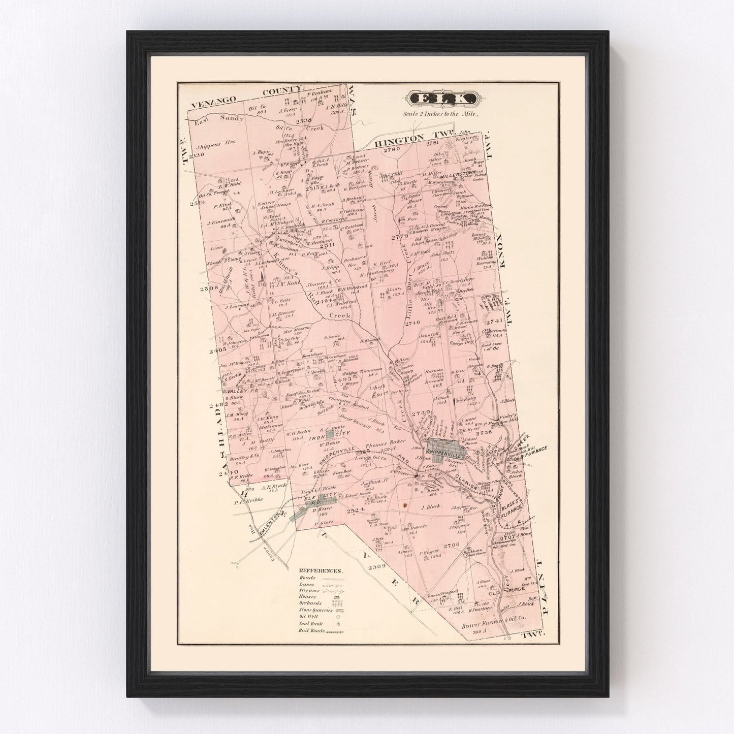 Vintage map of Elk County, Pennsylvania, 1877
