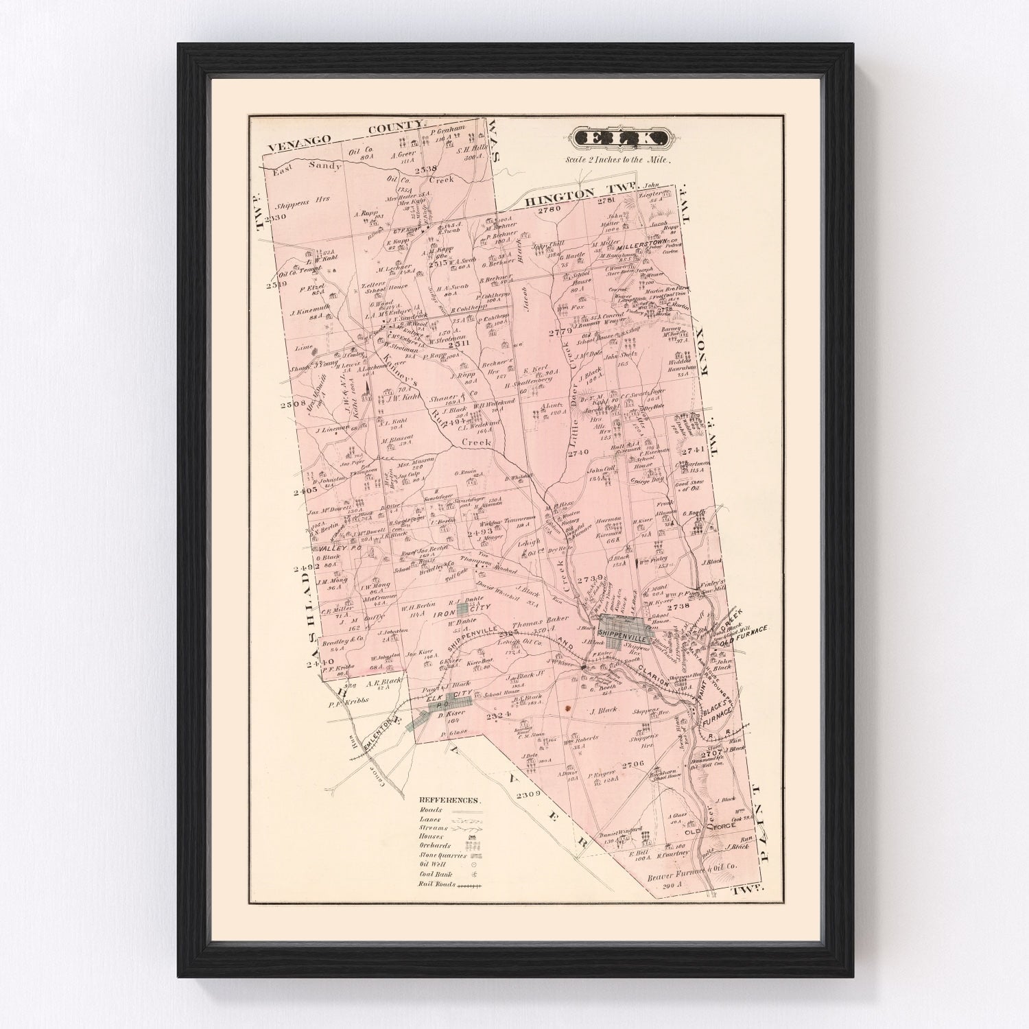 Vintage map of Elk County, Pennsylvania, 1877