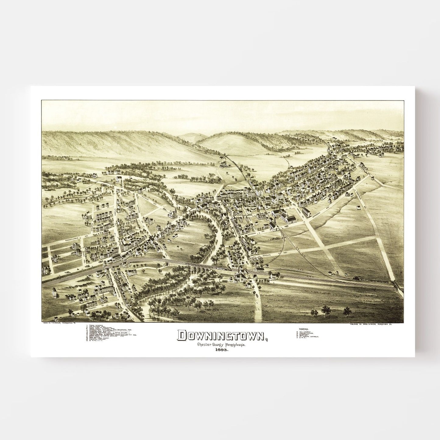 Vintage Map of Downingtown, Pennsylvania, 1893