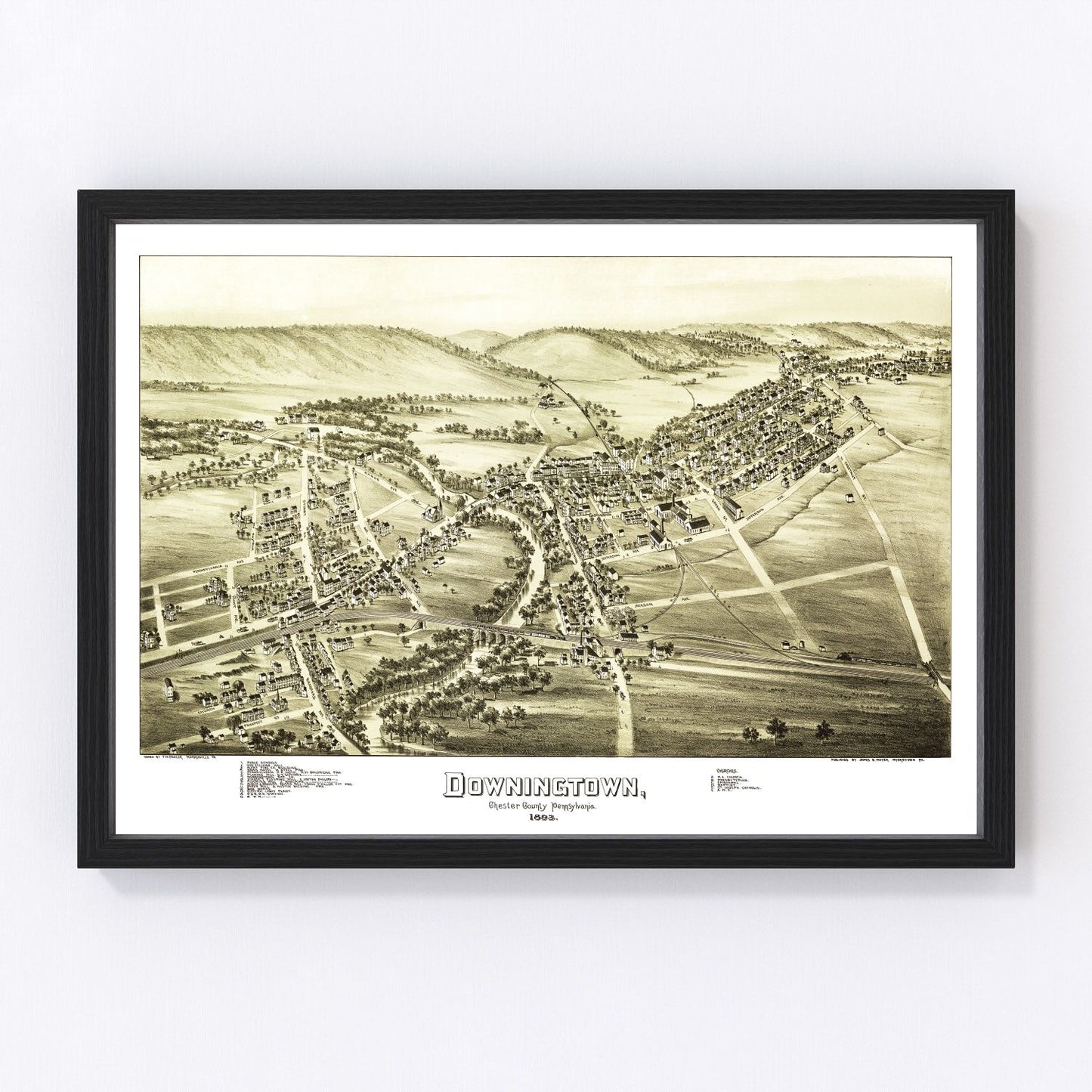 Vintage map of Downingtown, Pennsylvania, 1893