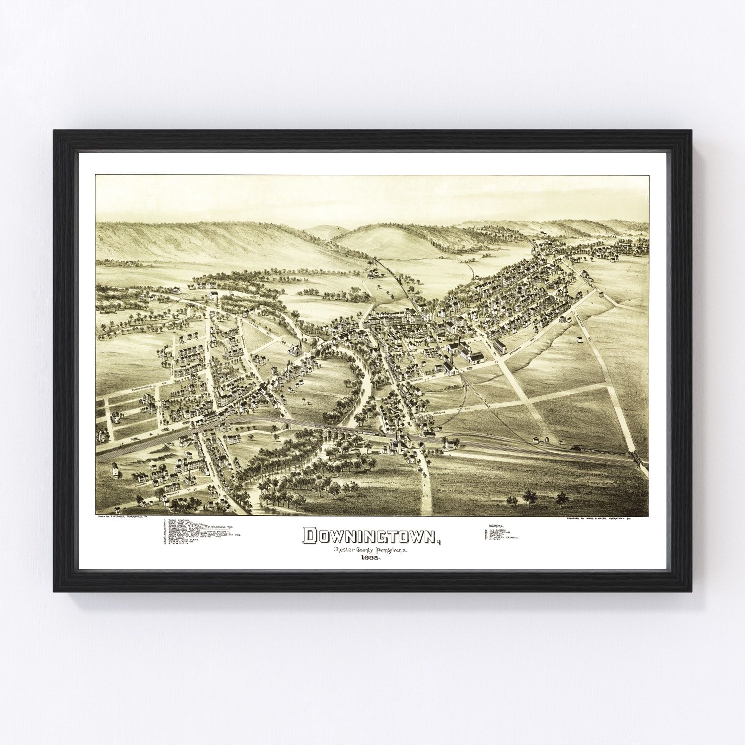 Vintage map of Downingtown, Pennsylvania, 1893
