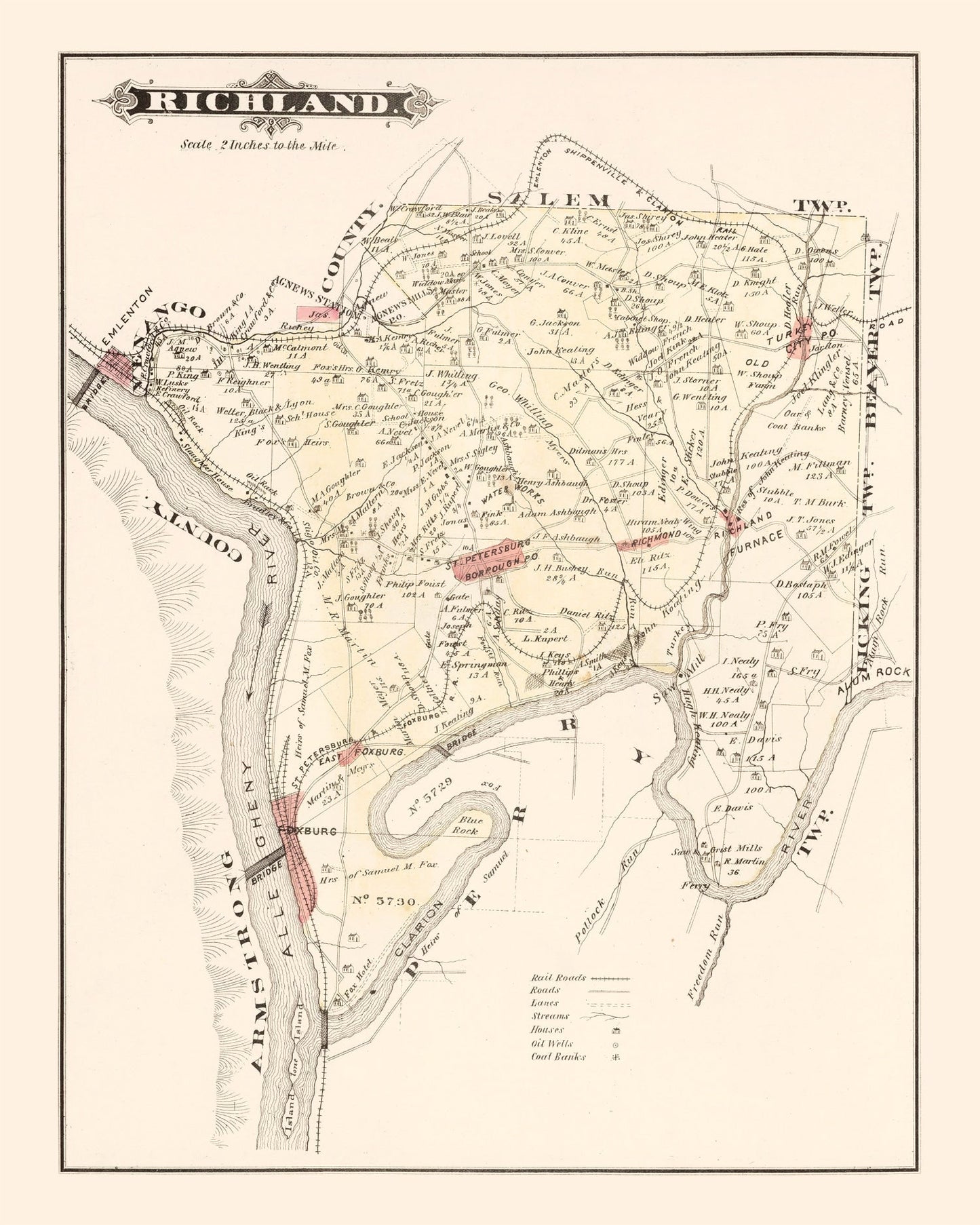 Vintage Map of Richland, Pennsylvania, 1877