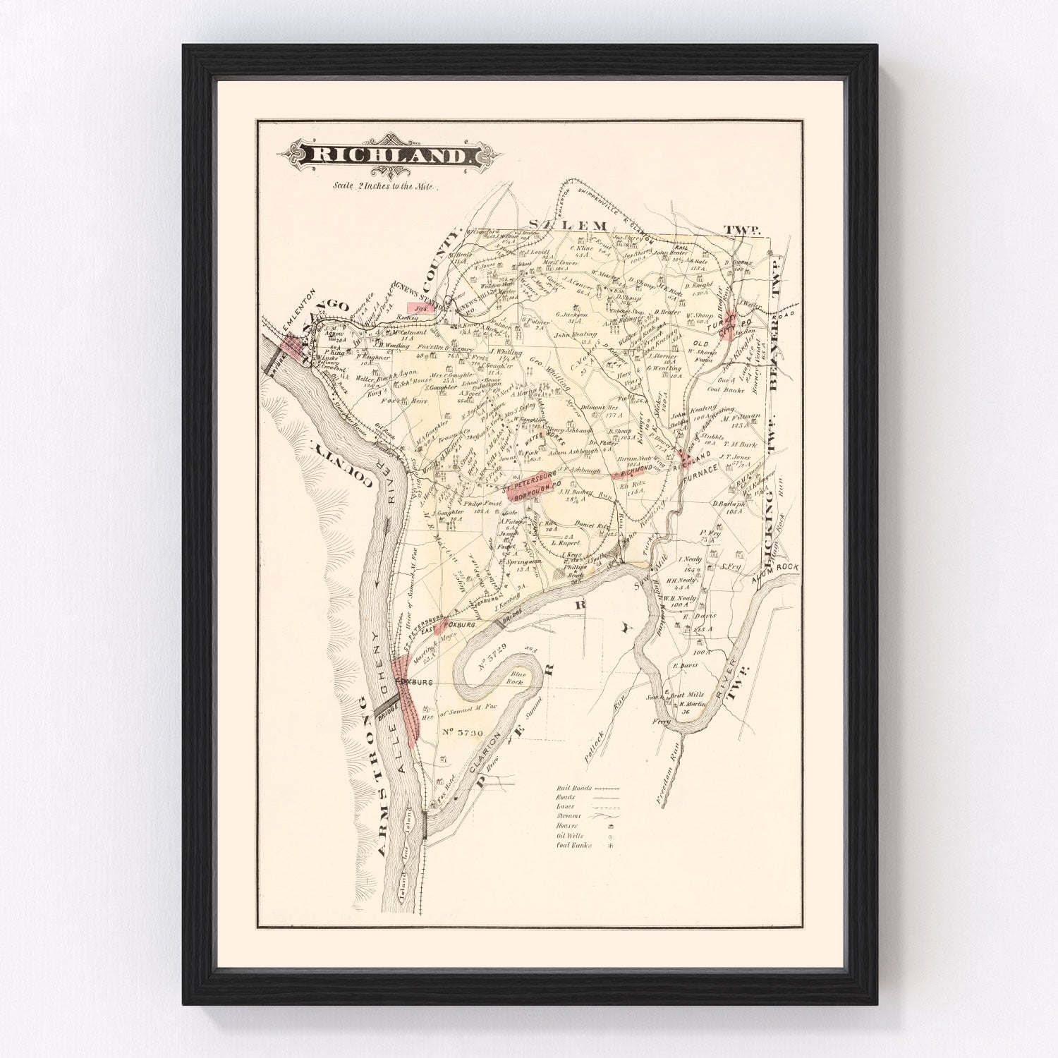 Vintage map of Richland, Pennsylvania, 1877