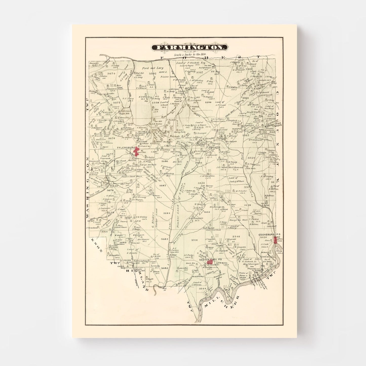 Vintage Map of Farmington, Pennsylvania, 1877