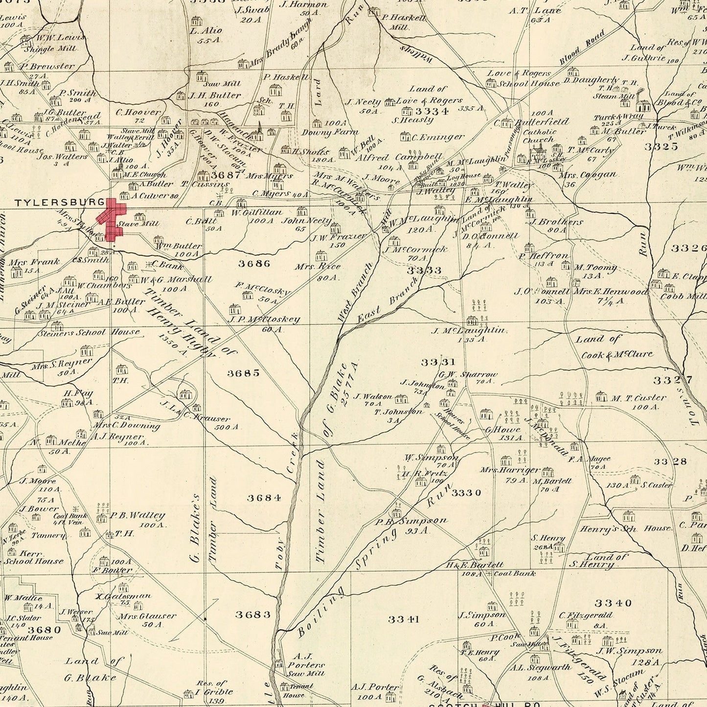 Vintage Map of Farmington, Pennsylvania, 1877