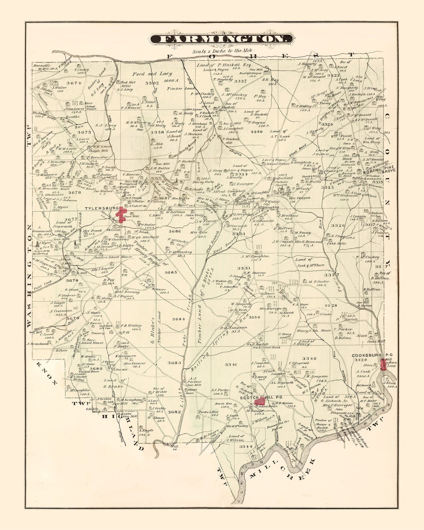Vintage Map of Farmington, Pennsylvania, 1877