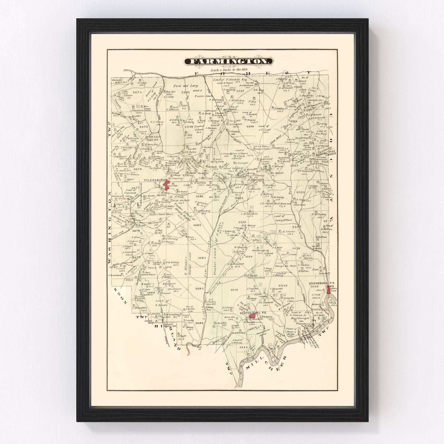 vintage map of Farmington, Pennsylvania, 1877