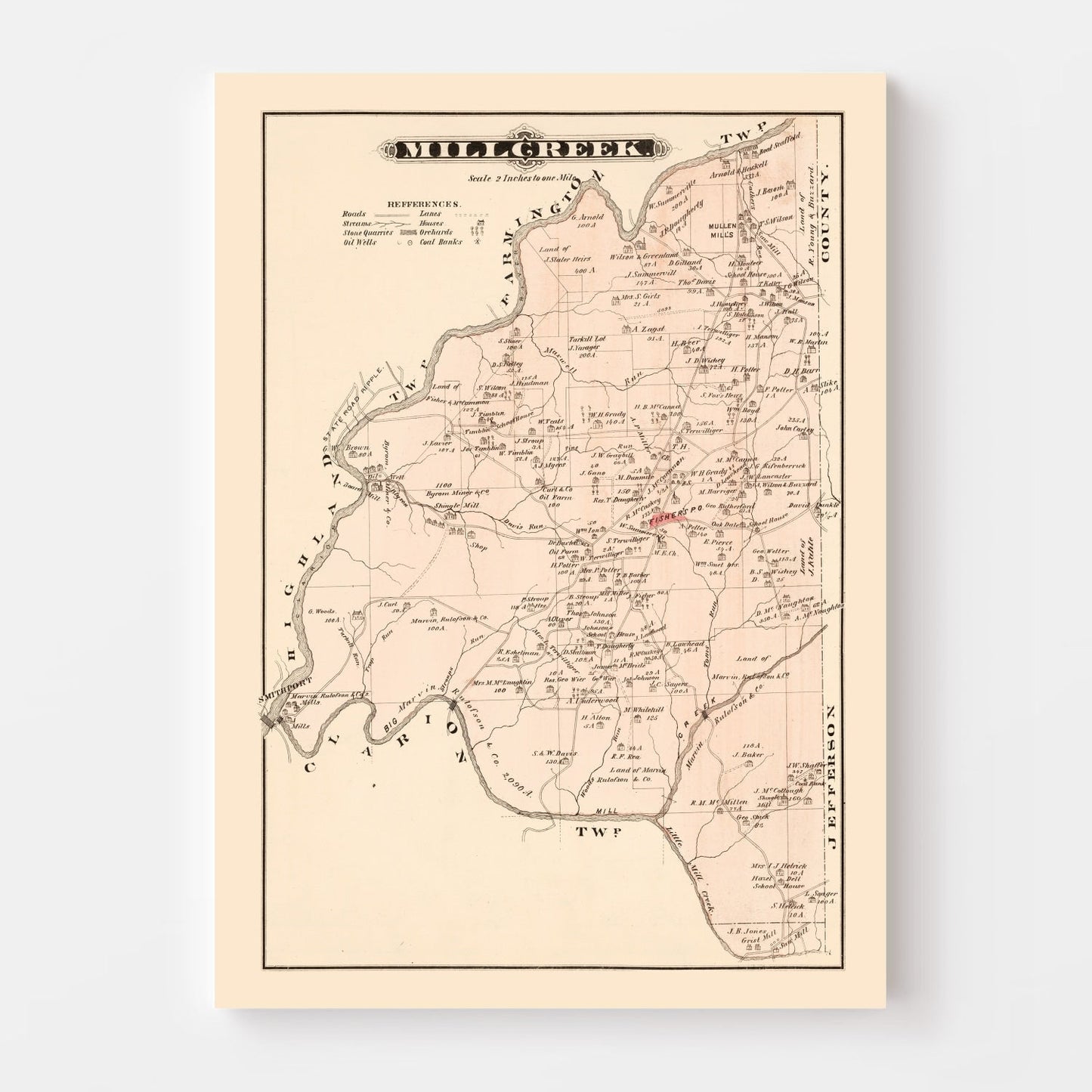 Vintage Map of Millcreek, Pennsylvania, 1877