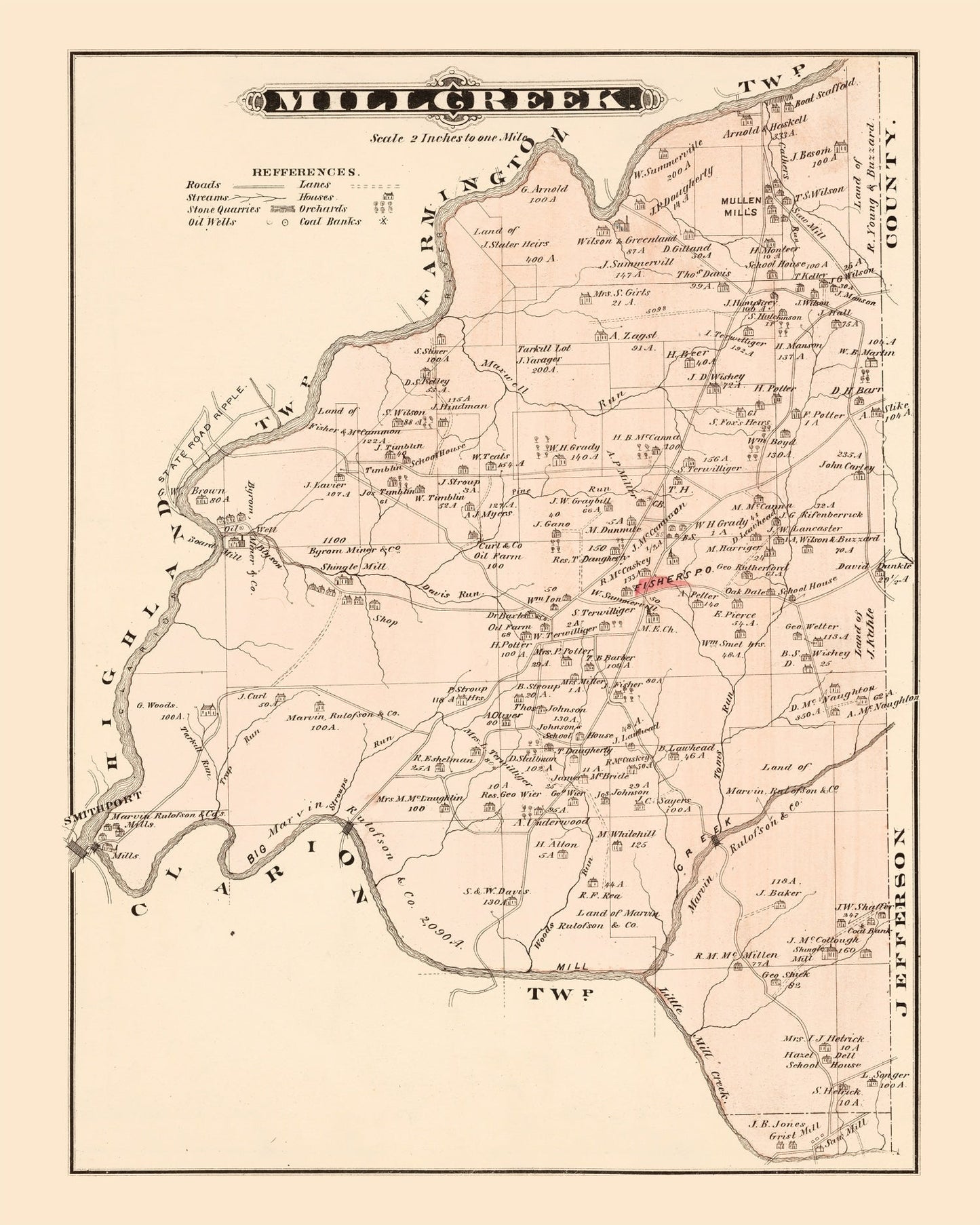 Vintage Map of Millcreek, Pennsylvania, 1877