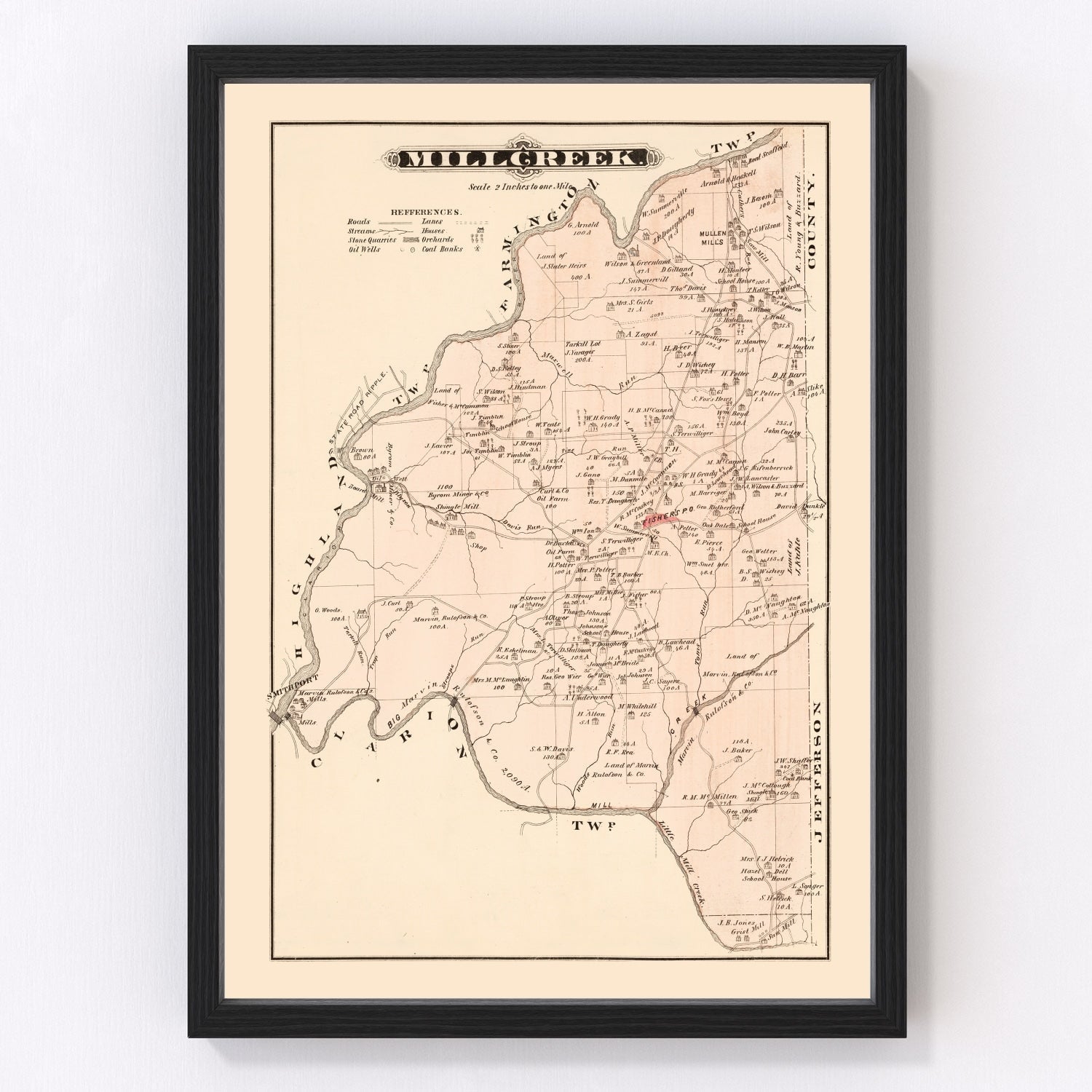 vintage map of Millcreek, Pennsylvania, 1877