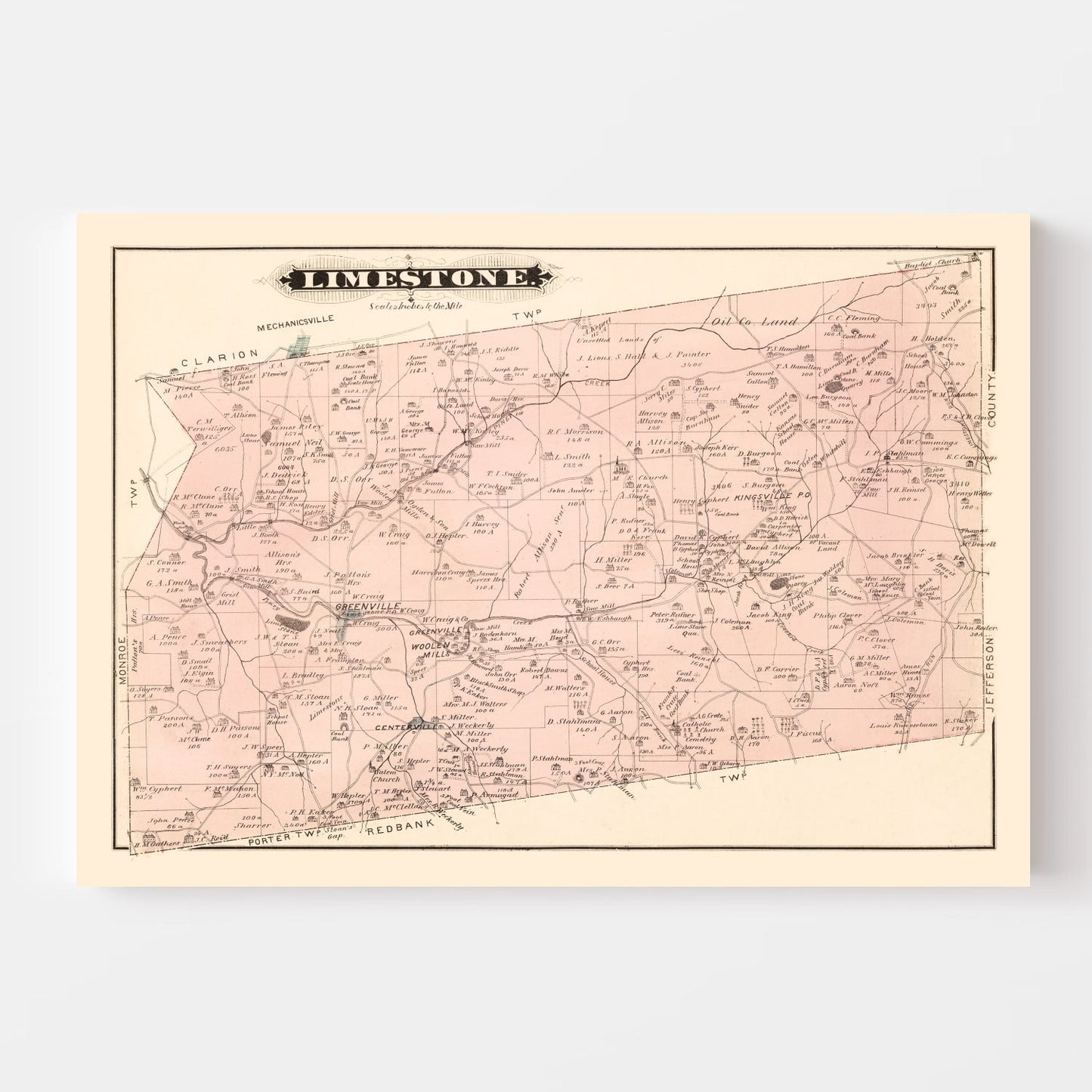 Vintage Map of Limestone, Pennsylvania, 1877