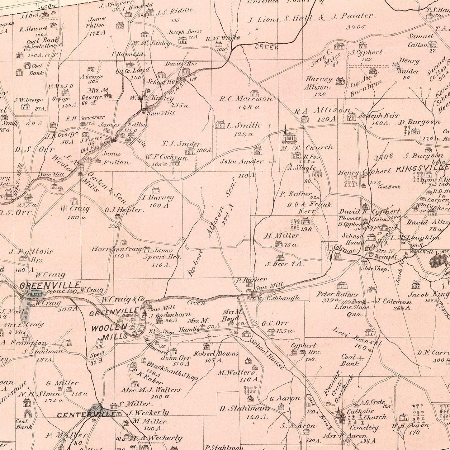 Vintage Map of Limestone, Pennsylvania, 1877