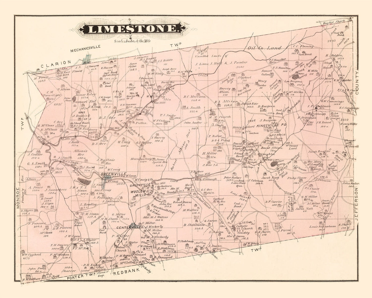 Vintage Map of Limestone, Pennsylvania, 1877