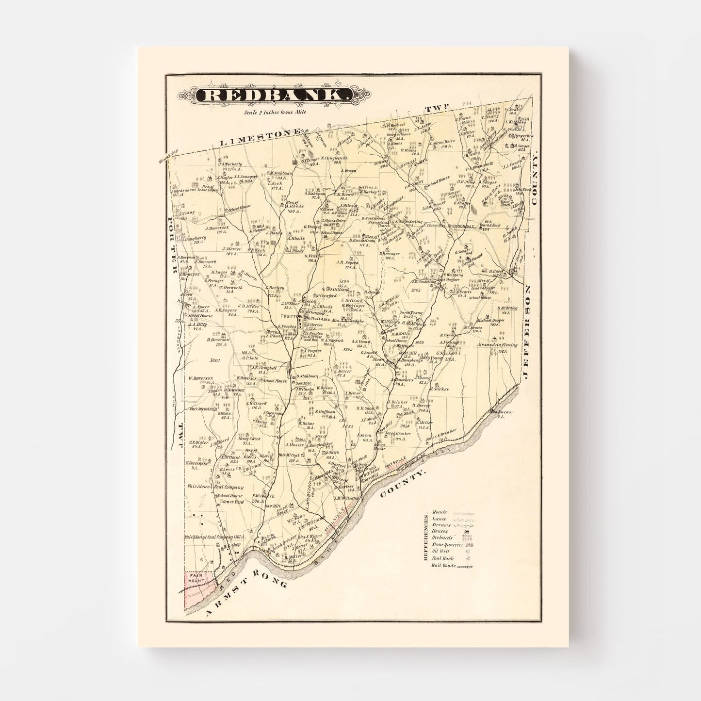 Vintage Map of Redbank, Pennsylvania, 1877