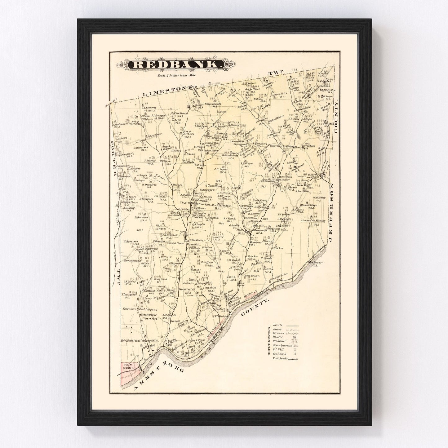 Vintage map of Redbank, Pennsylvania, 1877