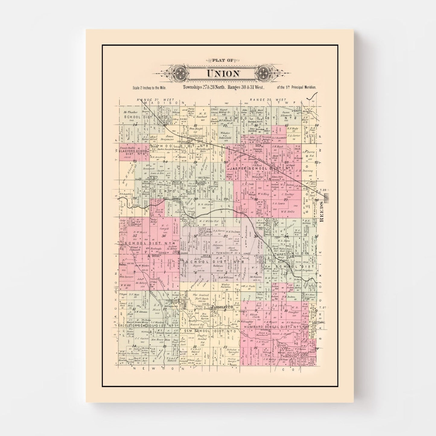 Vintage Map of Union Township, Jasper County, Missouri, 1895