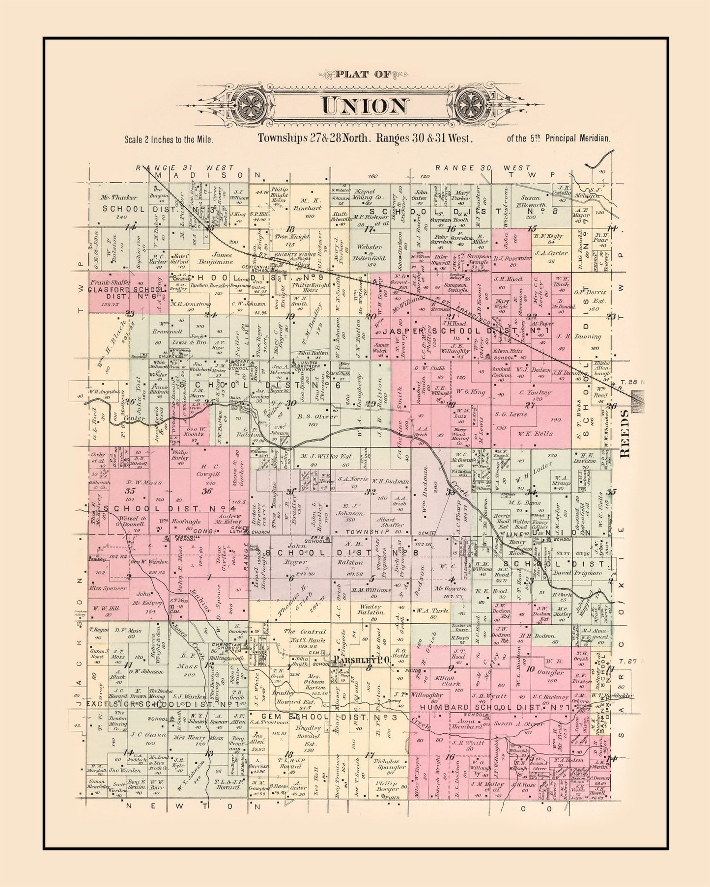 Vintage Map of Union Township, Jasper County, Missouri, 1895