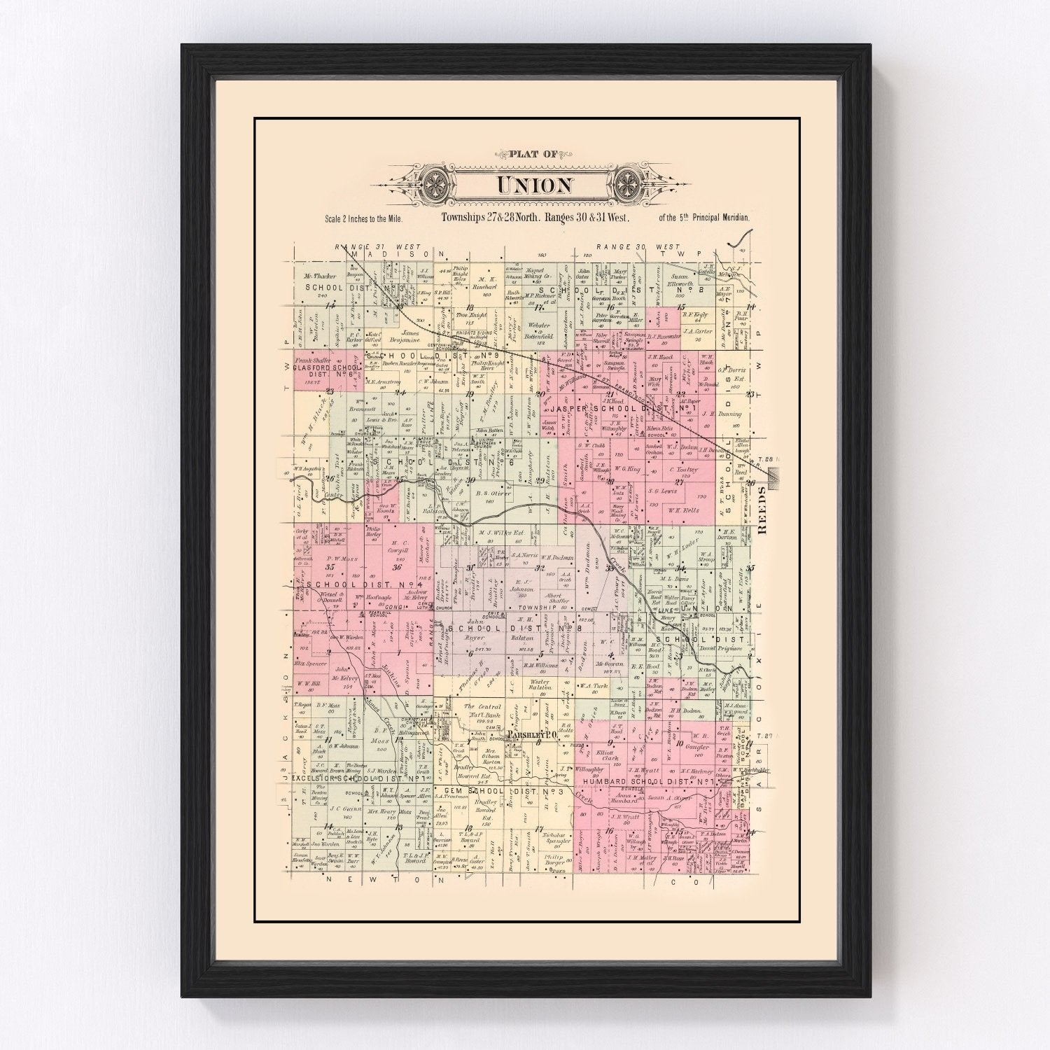 vintage map of Union Township, Jasper County, Missouri, 1895