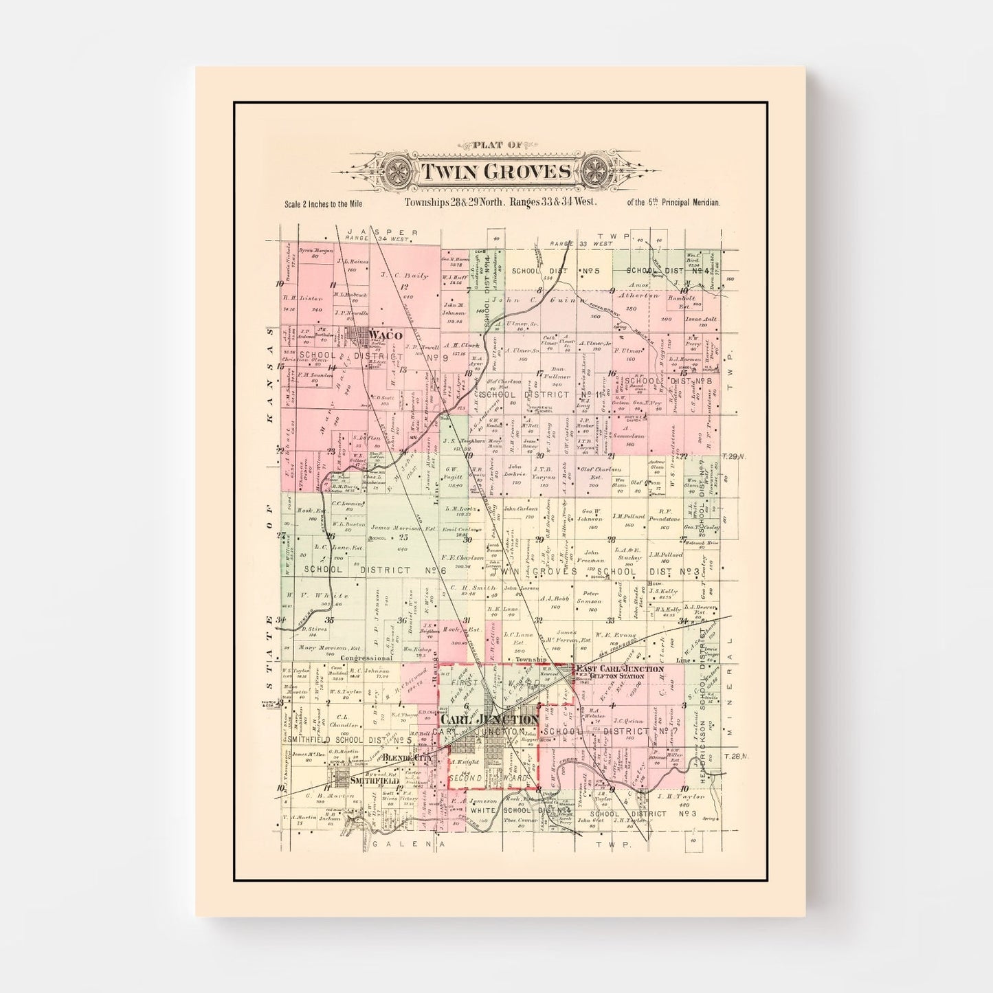 Vintage Map of Twin Groves Township, Jasper County, Missouri, 1895