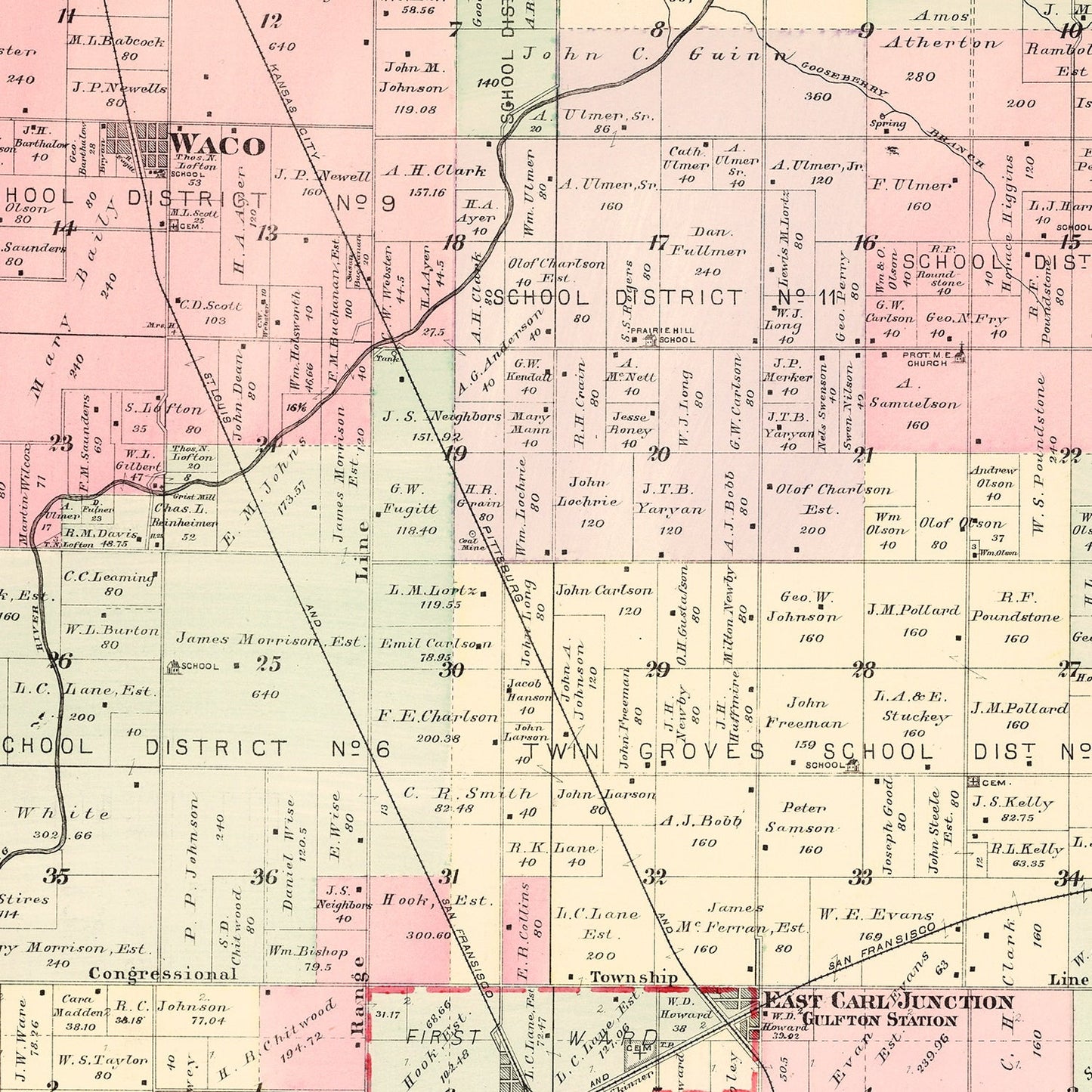 Vintage Map of Twin Groves Township, Jasper County, Missouri, 1895
