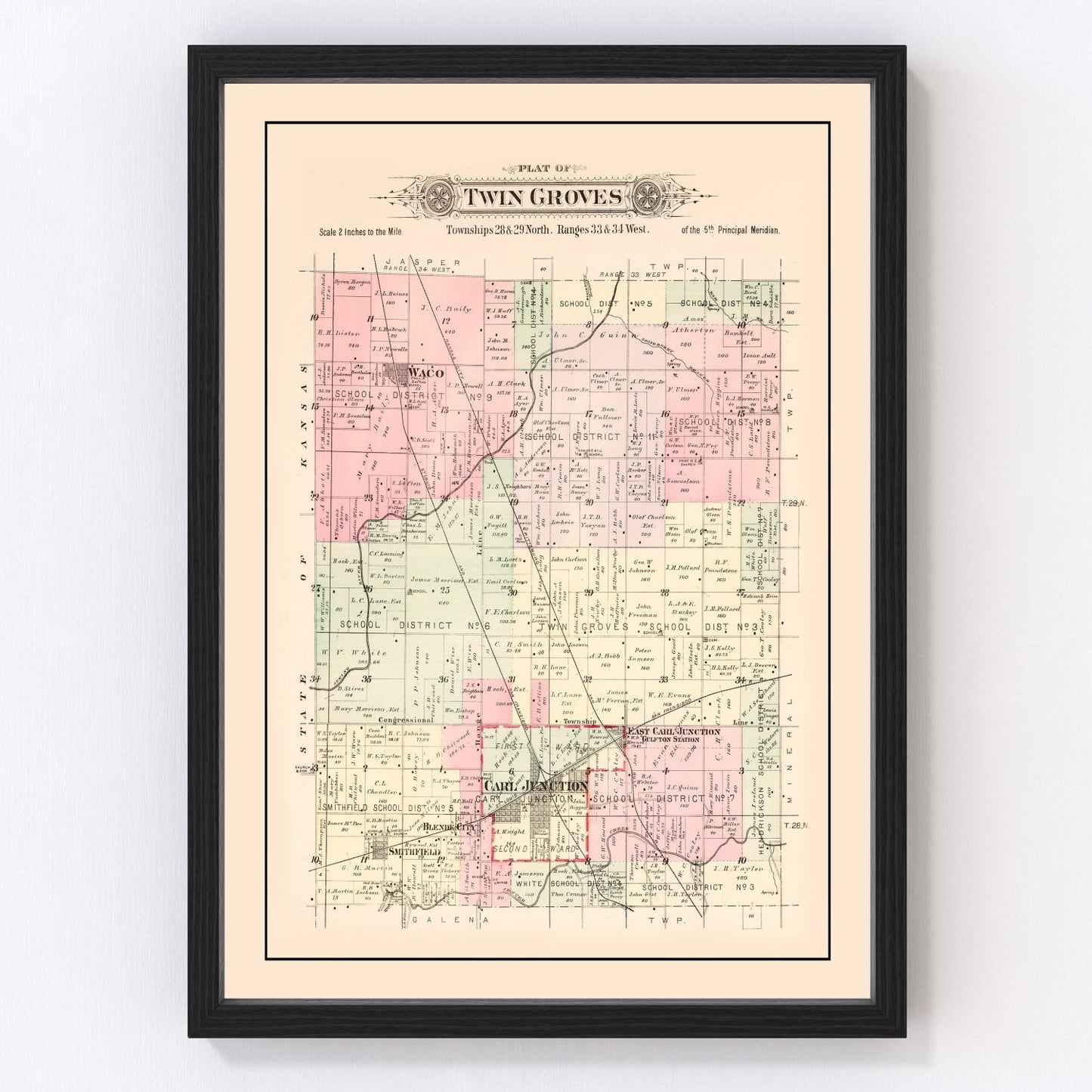 Vintage map of Jasper County, Missouri, 1895