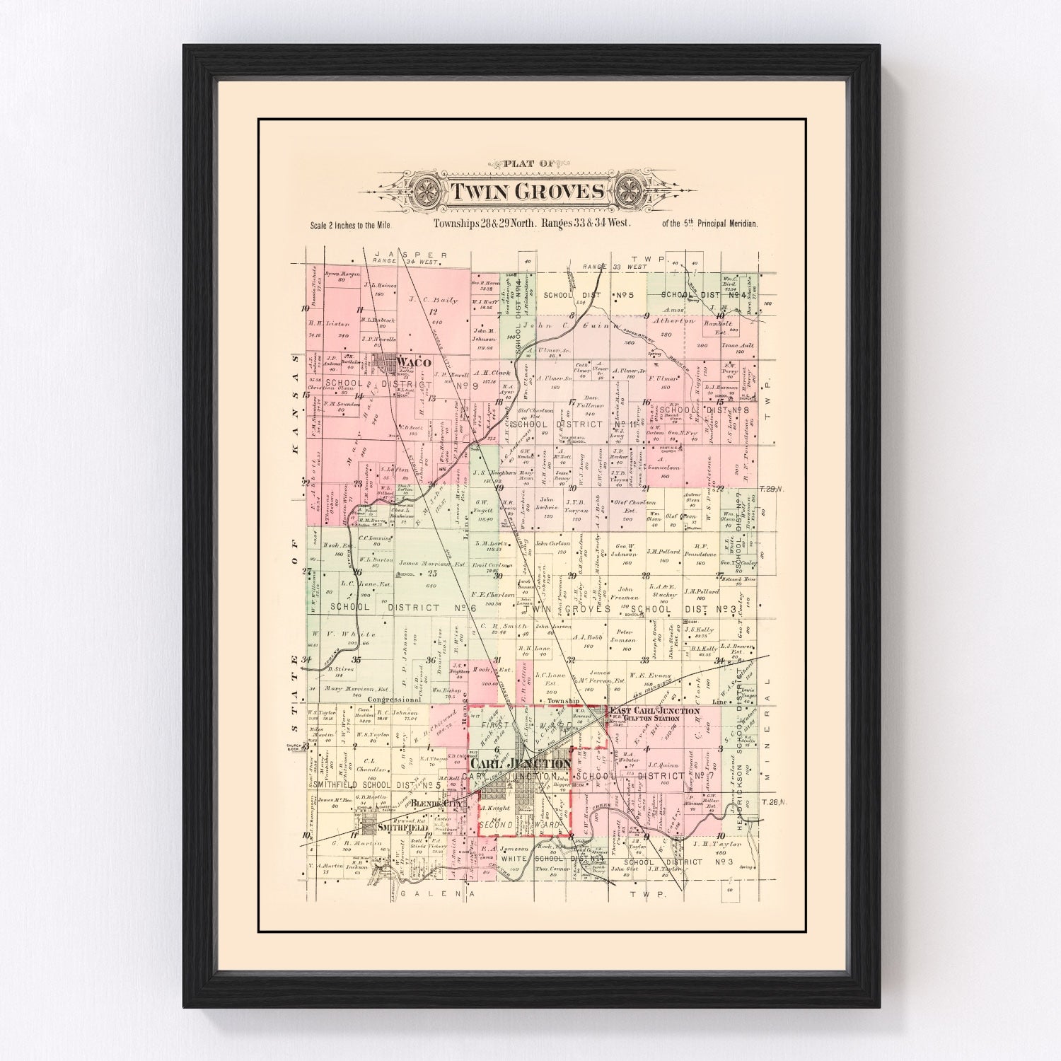 Vintage map of Jasper County, Missouri, 1895