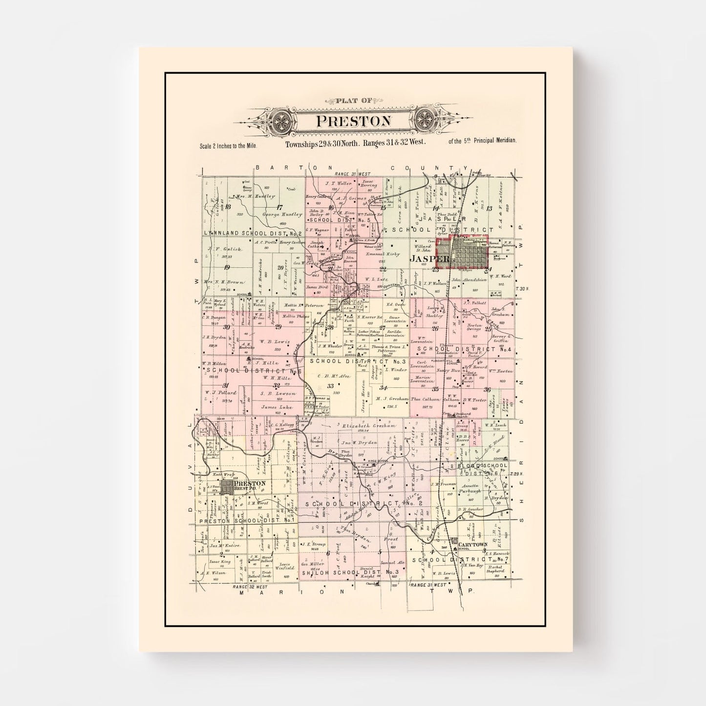 Vintage Map of Preston Township, Jasper County, Missouri, 1895