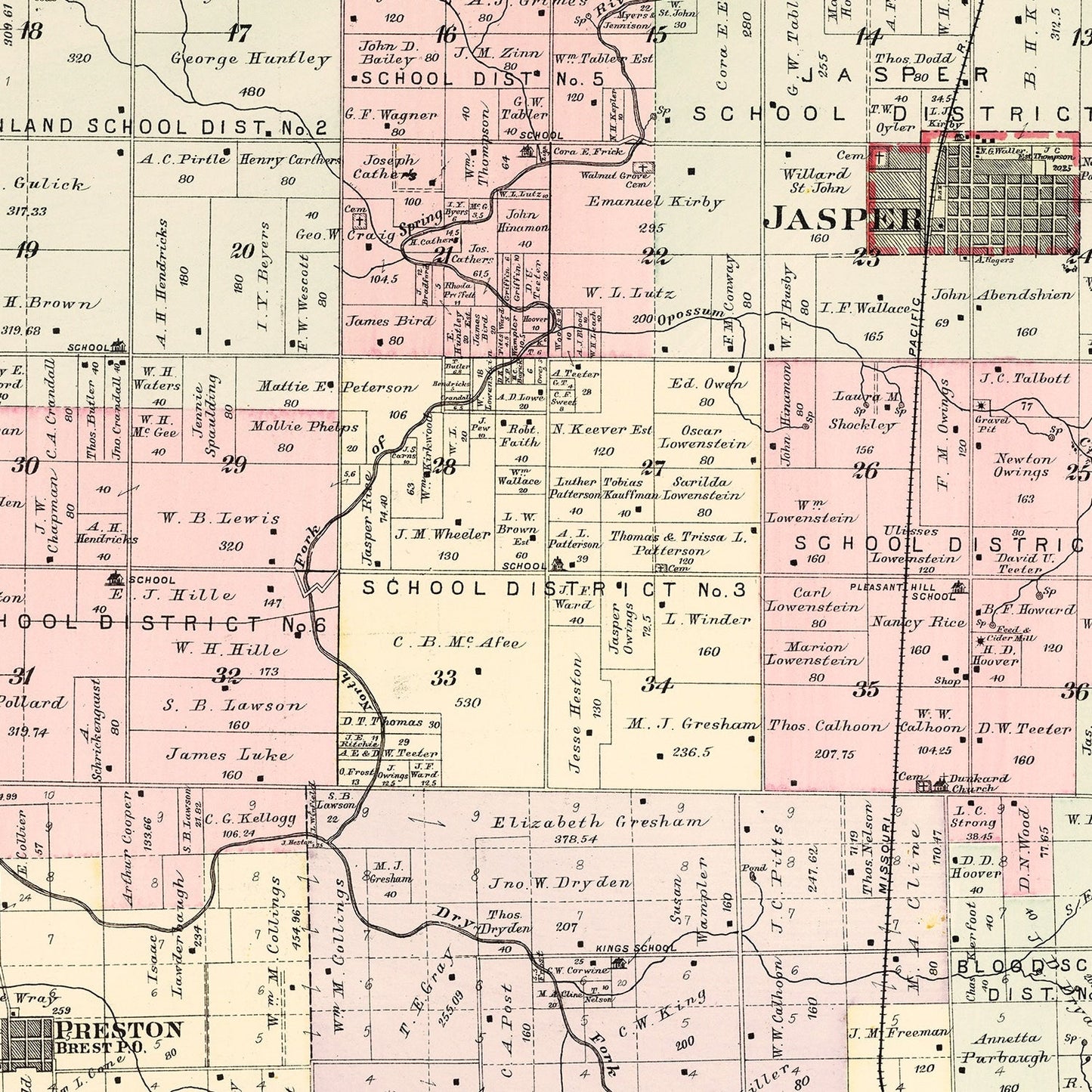 Vintage Map of Preston Township, Jasper County, Missouri, 1895