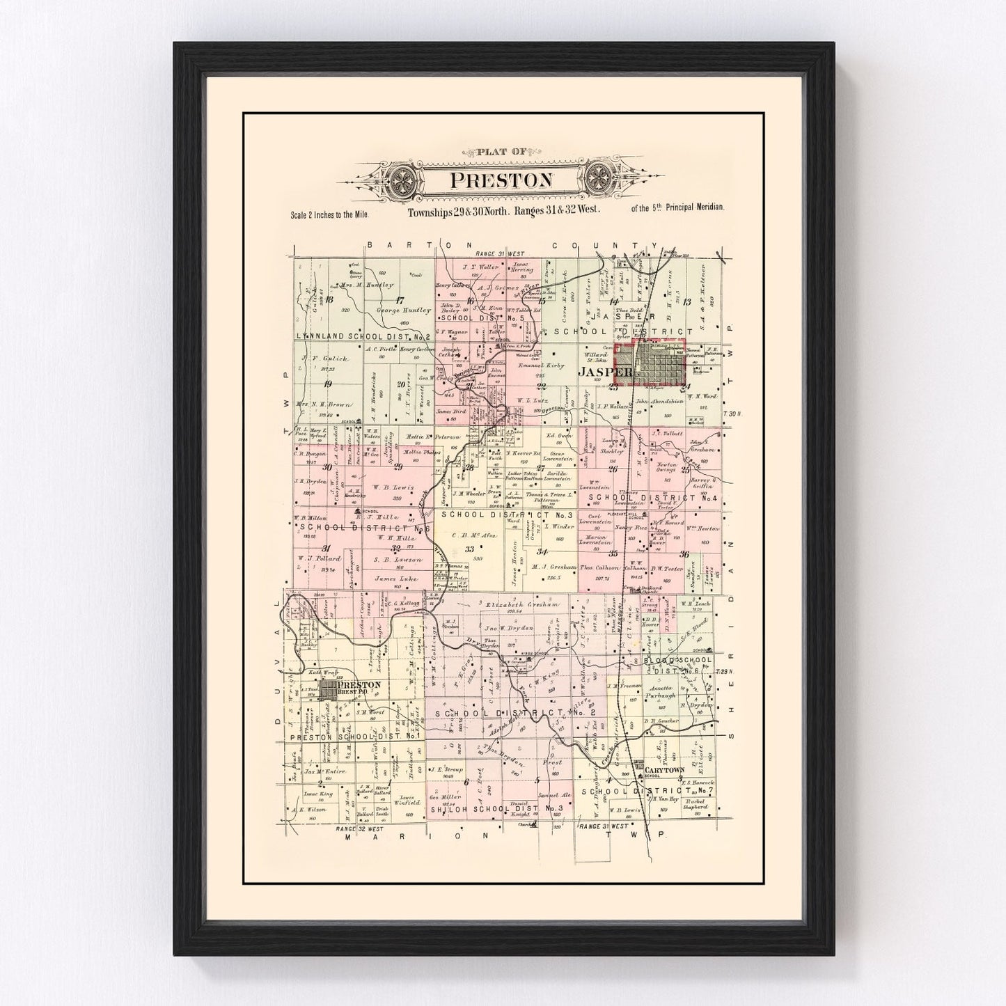 Vintage map of Preston Township, Jasper County, Missouri, 1895
