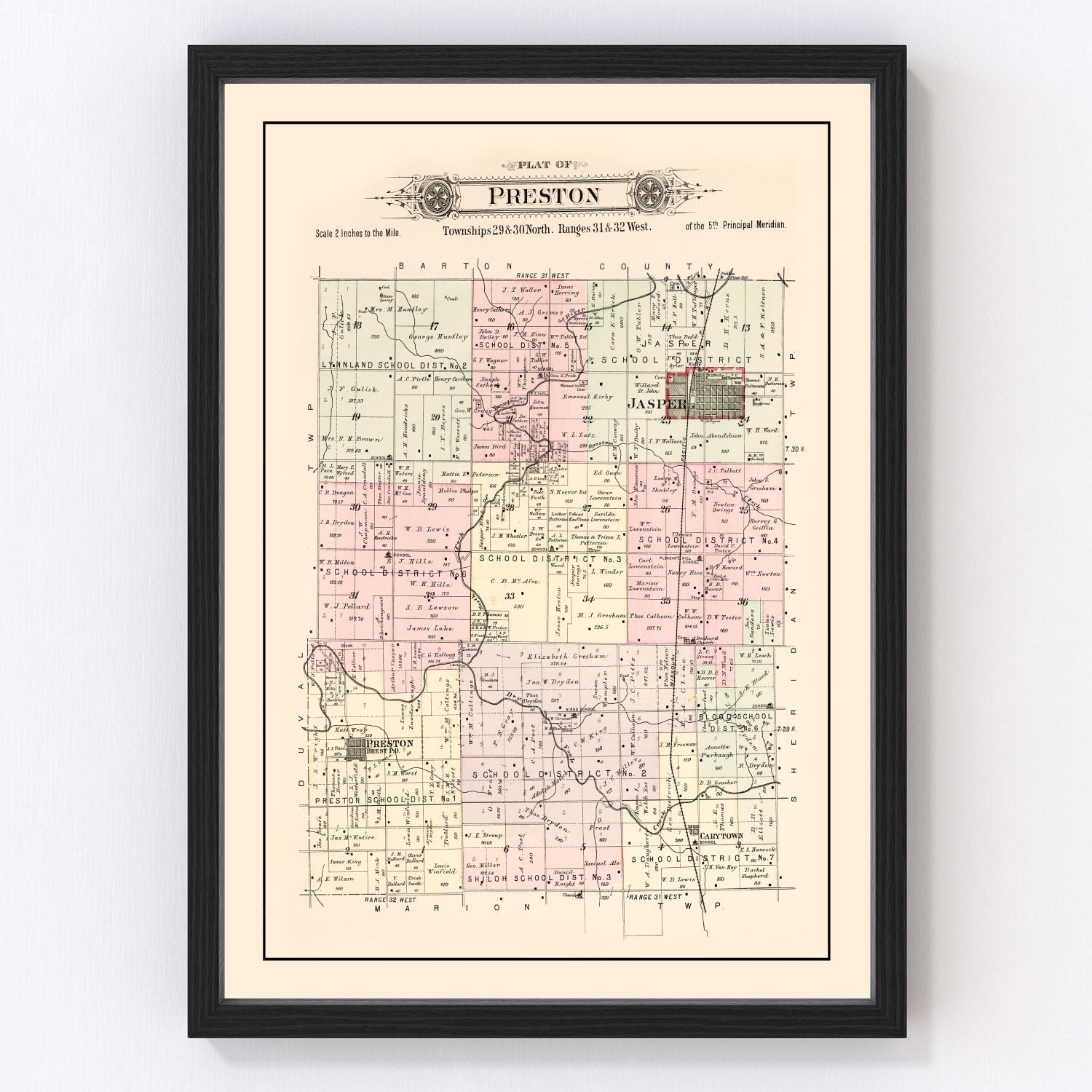 Vintage map of Preston Township, Jasper County, Missouri, 1895