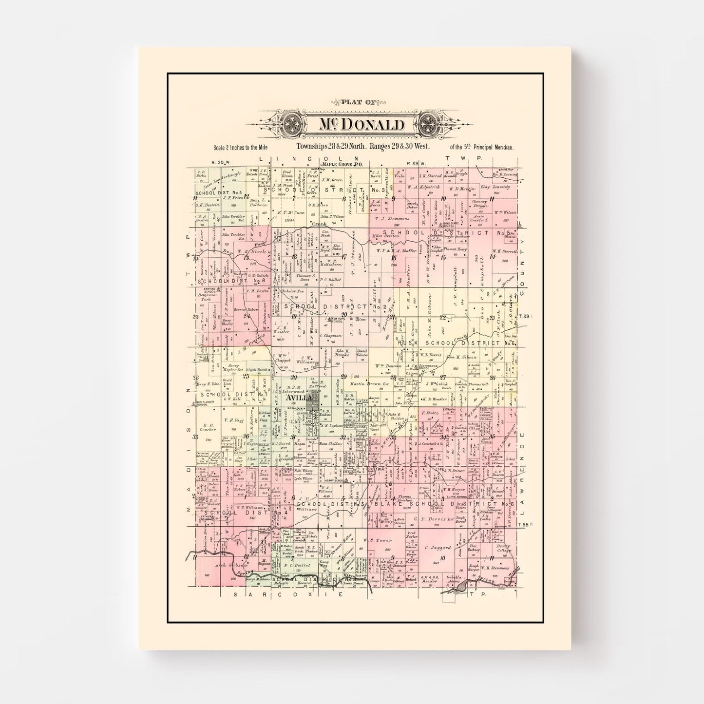 Vintage Map of McDonald Township, Jasper County, Missouri, 1895