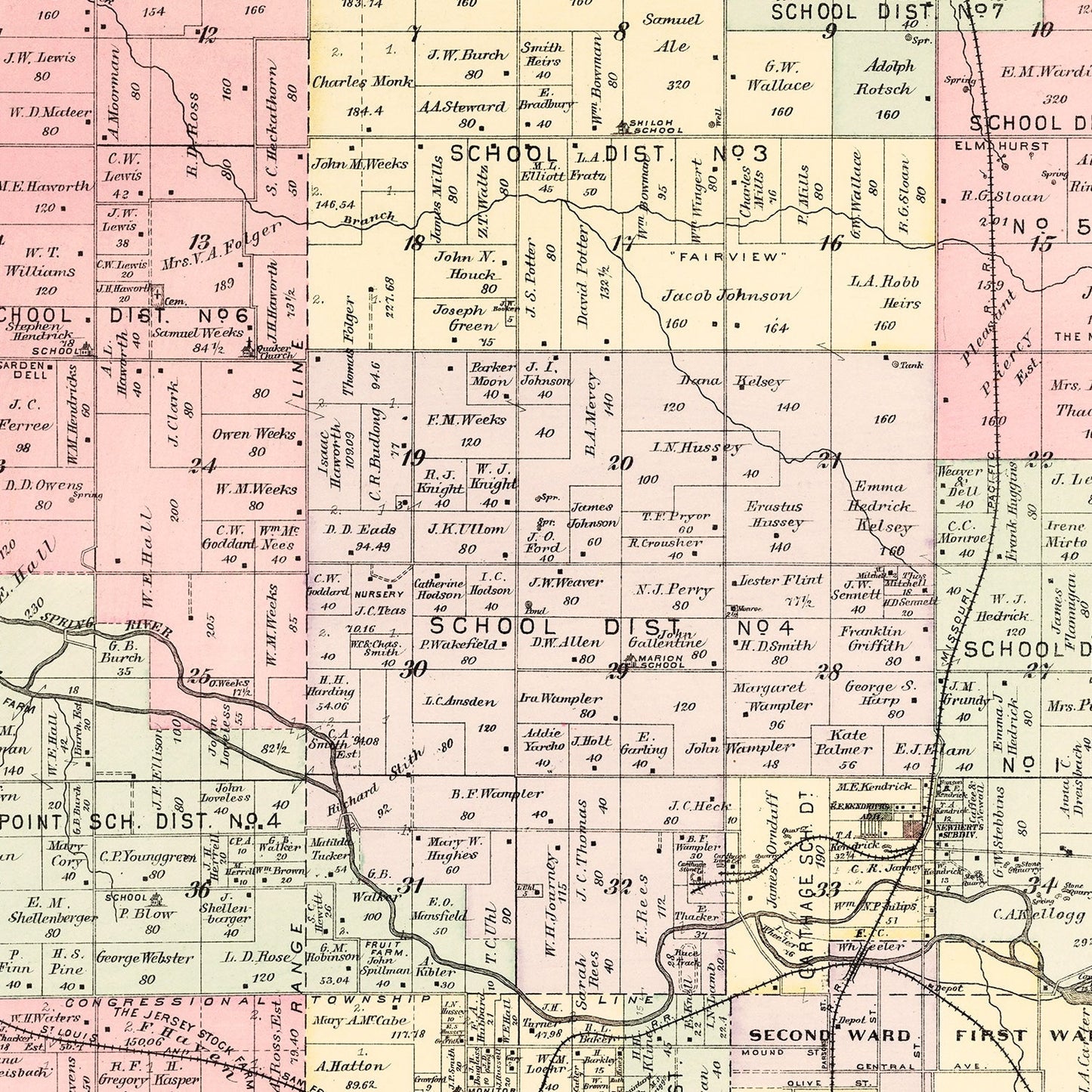 Vintage Map of Jasper County, Missouri, 1895