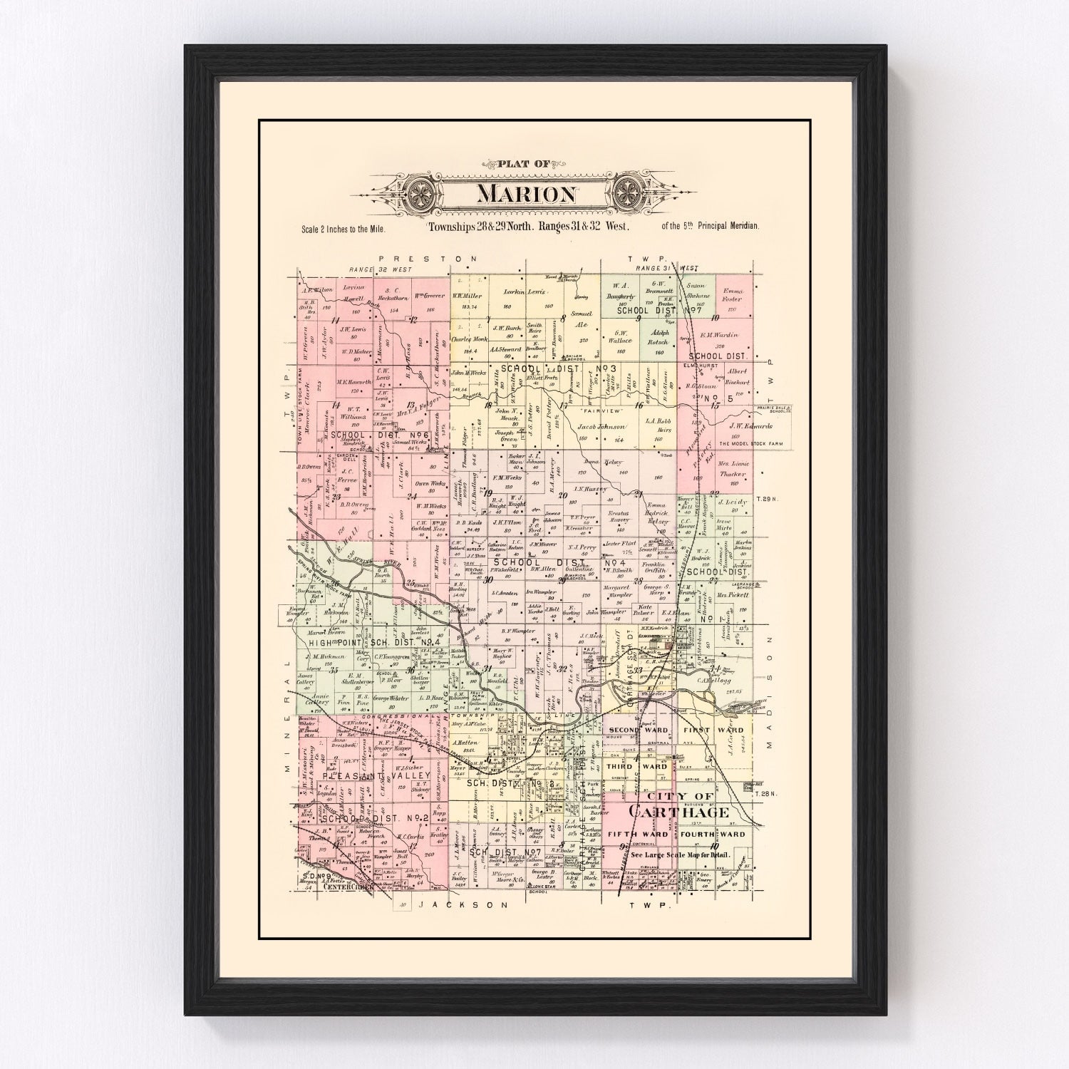 Vintage map of Jasper County, Missouri, 1895